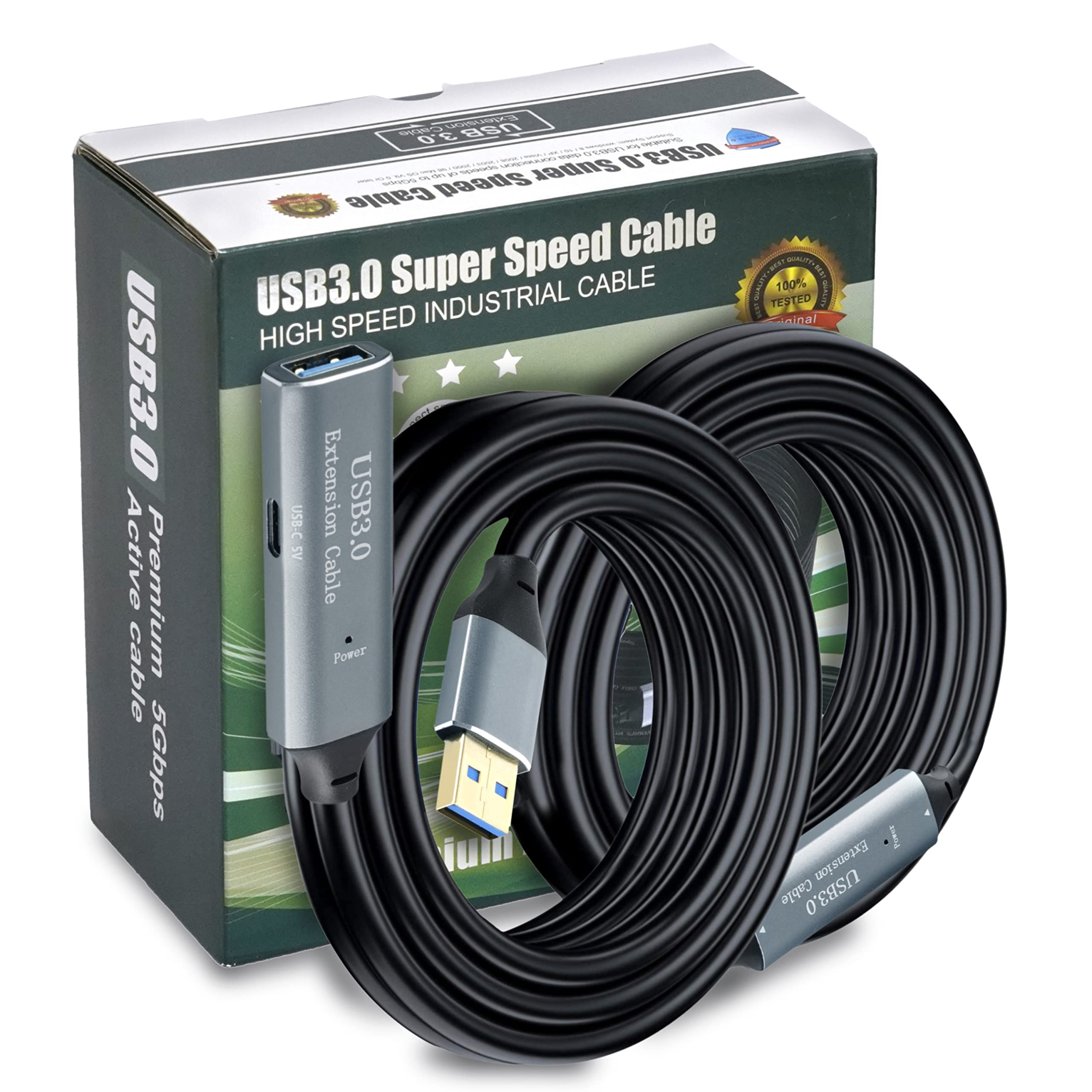 Storite 15M Active USB 3.0 Extension Cable USB 3.0 Male to Female Extender Cord with Signal Booster Compatible with Game Consoles, Printer, Camera, Steam VR, Flash/Hard Drive, Laptop