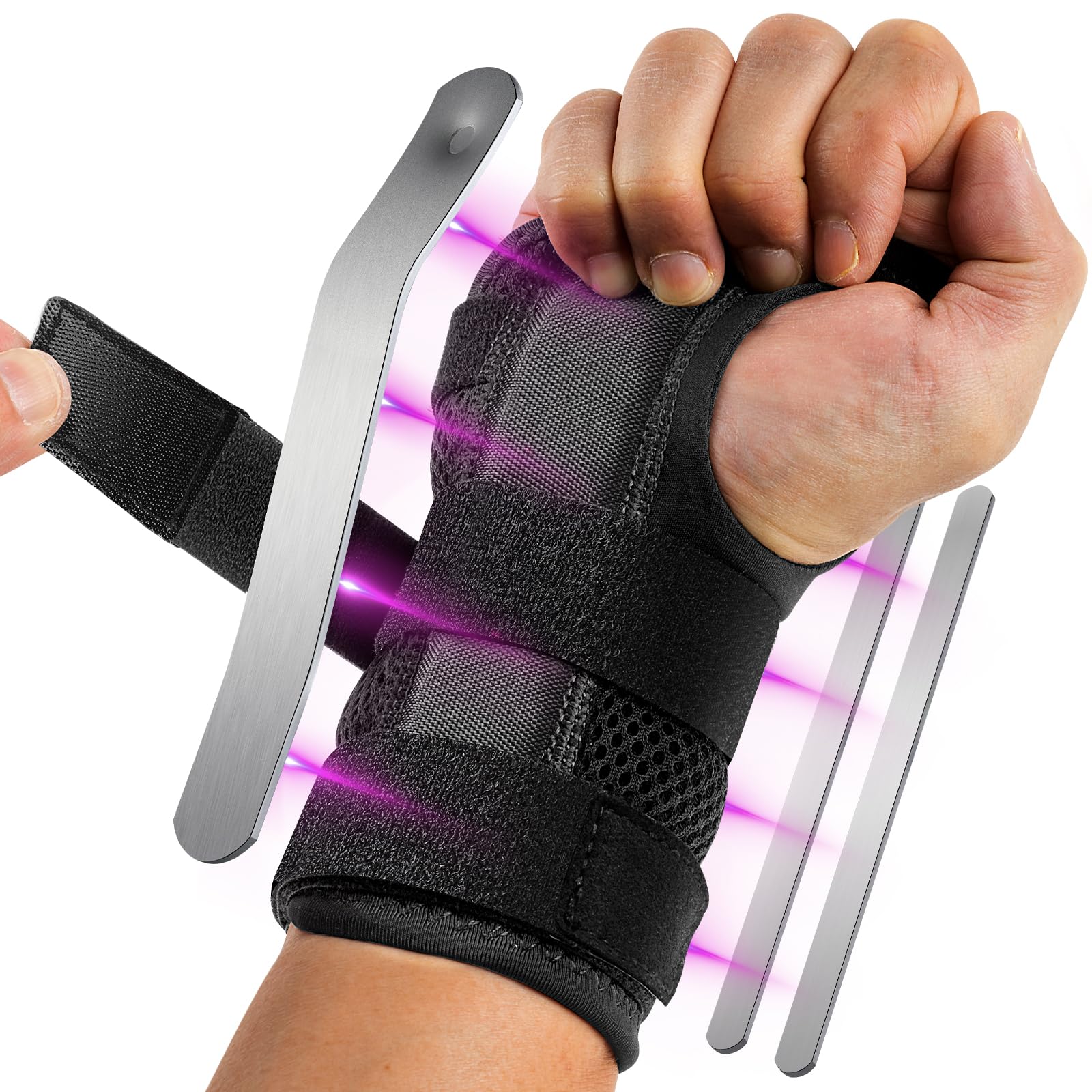Carpal Tunnel Wrist Brace Night Support with 3 Metal Splints for Sleeping and Soft Thumb Opening, Adjustable Wrist Support Hand Brace for Tendonitis Arthritis Sprains, 1 Unit, Right Hand