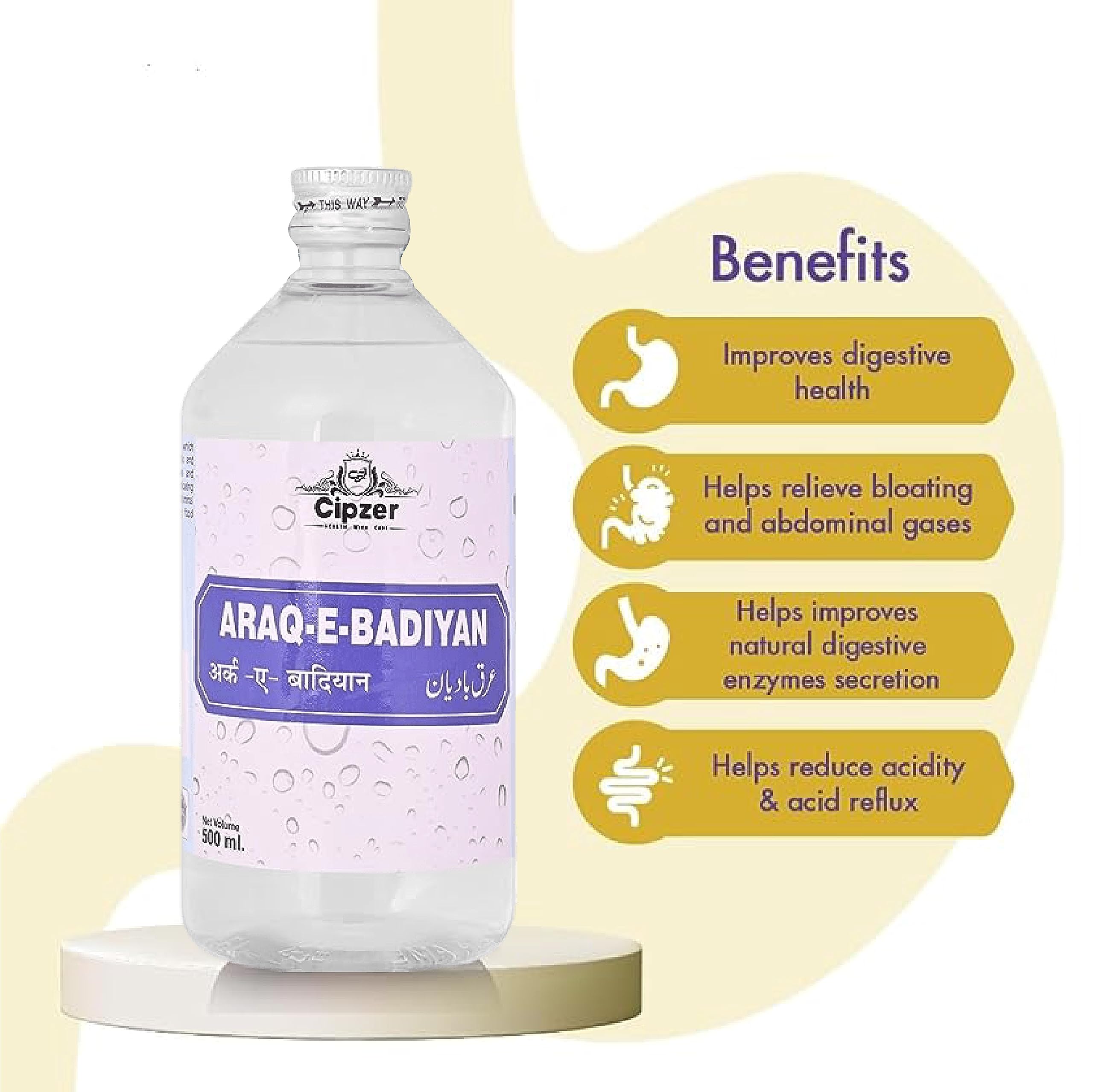 Cipzer Arq-e-Badiyan - For Digestion Acidity | Constipation and Gas Relief | Helps Improve Digestive Immunity- 500 ml (Pack of 1) - Image 2 thumbnail