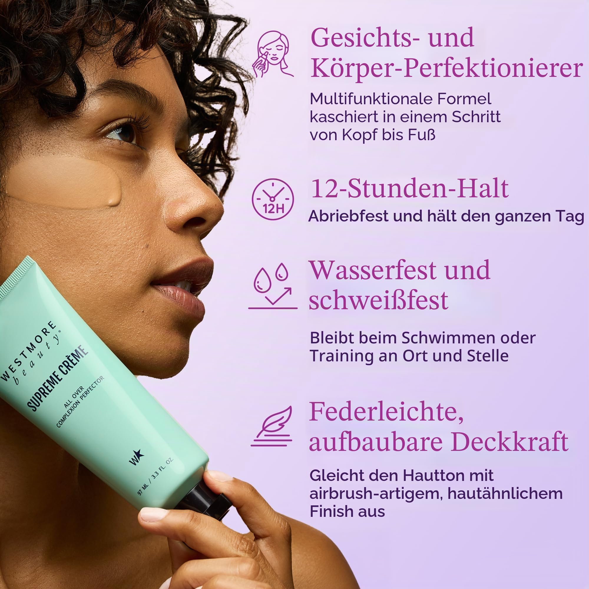 Westmore Beauty Supreme Creme All-Over Complexion Perfector - Langanhaltende Cc Cream Foundation - Wasserfeste und Transferbeständige Hautfarbe - 98 ml (3,3 Oz) Medium