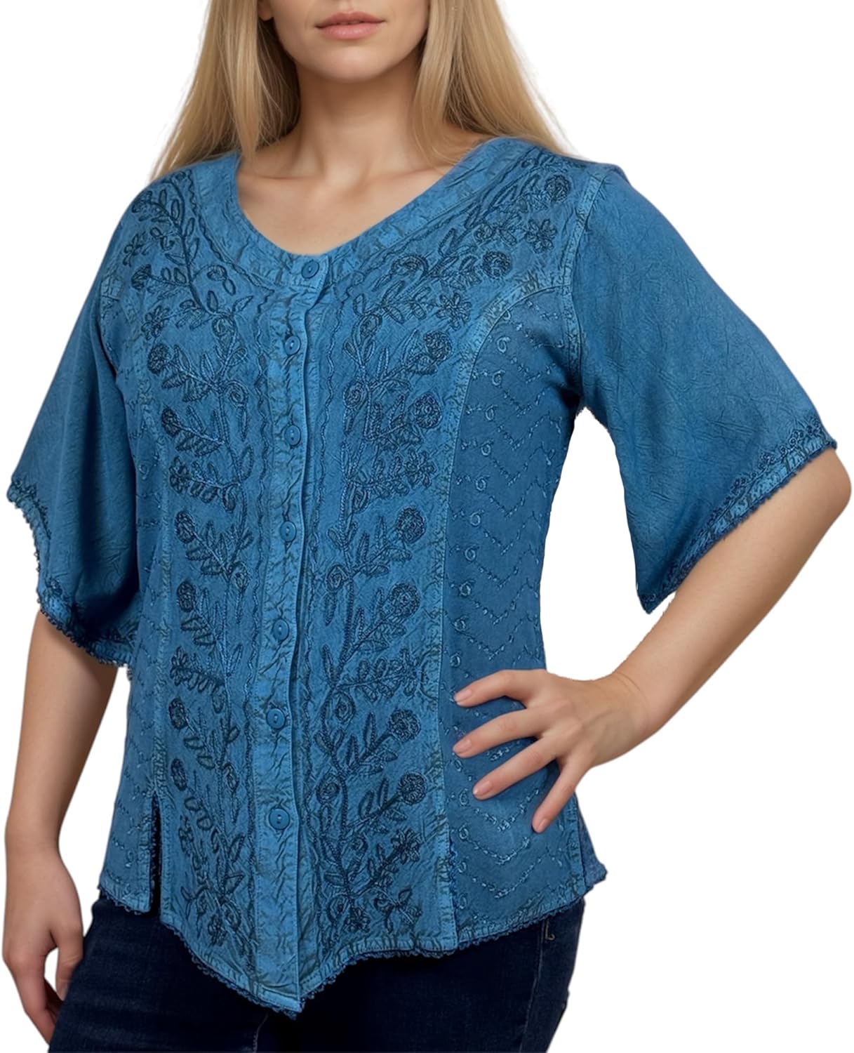 Agan Traders Women's 2026 Short Sleeve Embroidered Blouses - Medieval Vintage Button Down Comfy Tops for Women