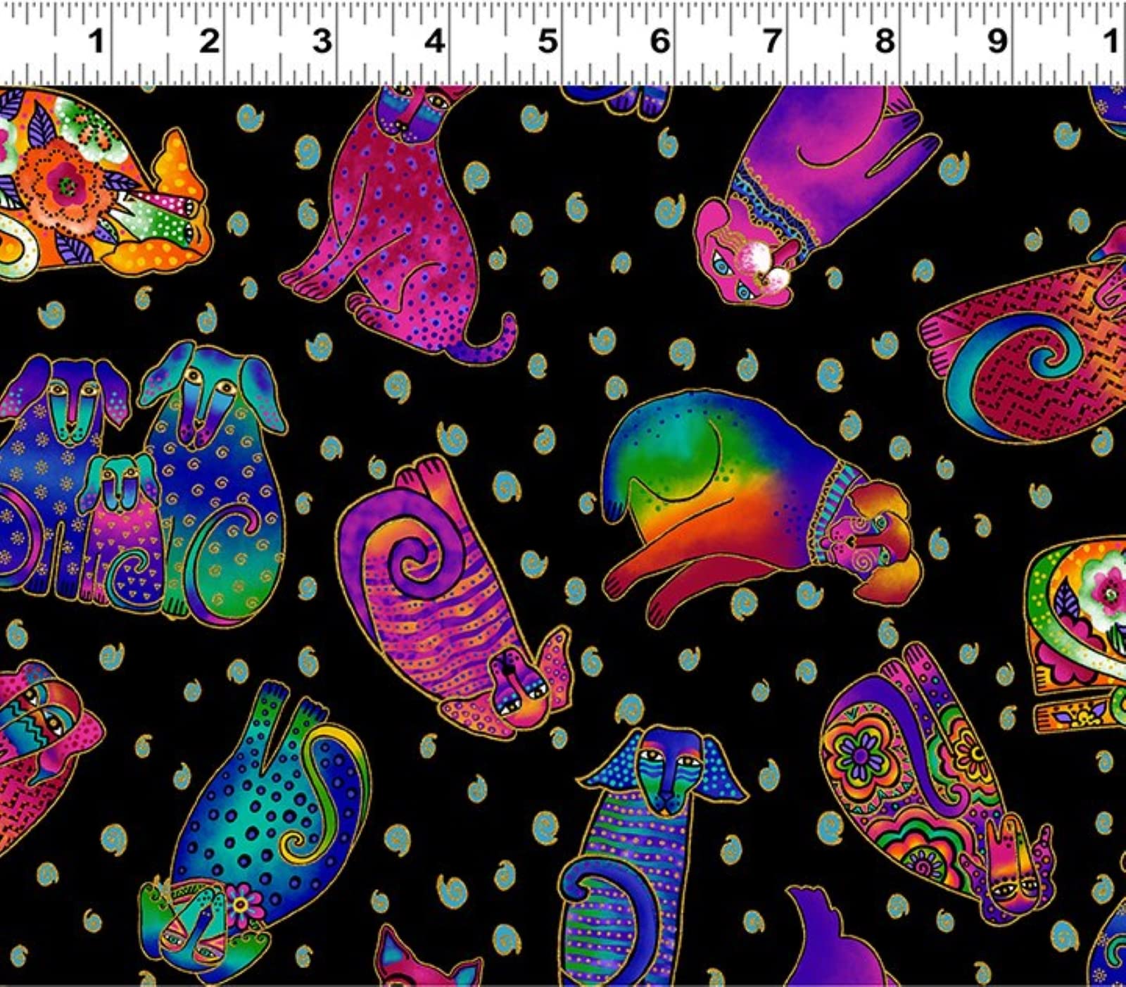 Clothworks Laurel Burch Kindred Canines Y3708 3M Black Toss w/Metallic