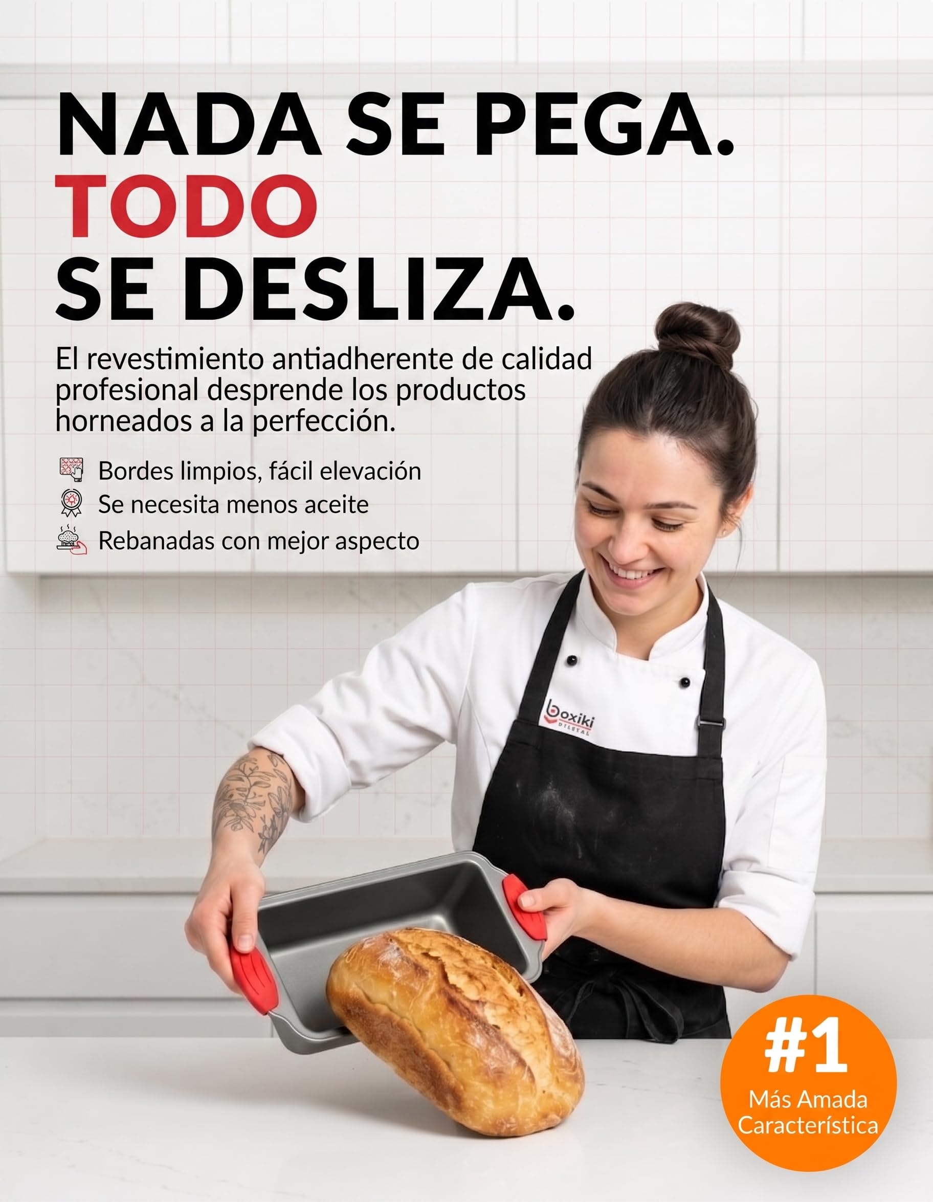 Molde para horno- Acero antiadherente, Boxiki Kitchen Molde para horno antiadherente profesional para hacer pan de plátano, pastel de carne, bizcocho , gris con rojo, 21.5 x 11.5 cm