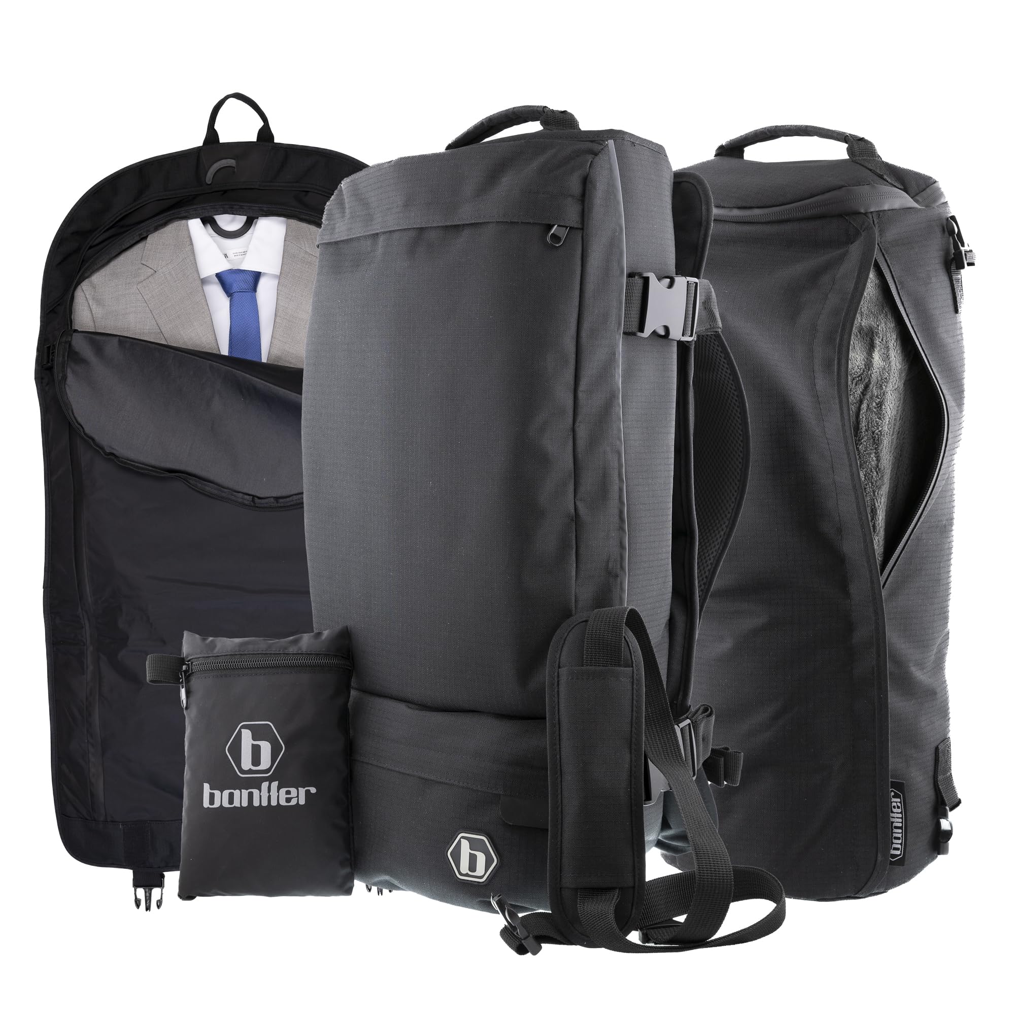 Zaino porta abiti convertibile 2 in 1, borsa da viaggio nera, custodia impermeabile, fascia riflettente