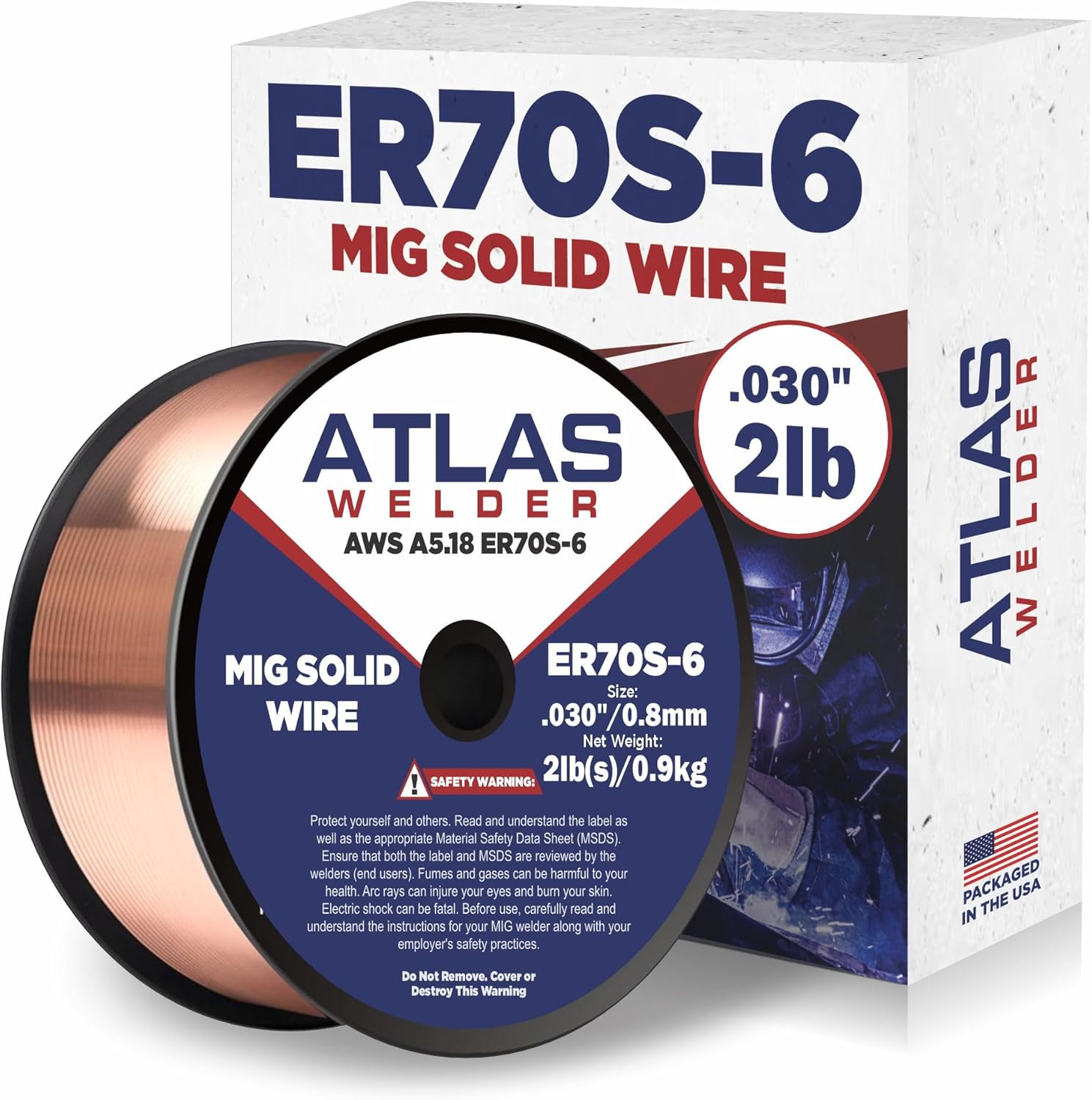 (4 Pack) ATLASWELDER Solid MIG Welding Wire, ER70S-6 .030 Inch 2LB with Low Spatter and High Levels of Deoxidizers for All Position Gas Welding