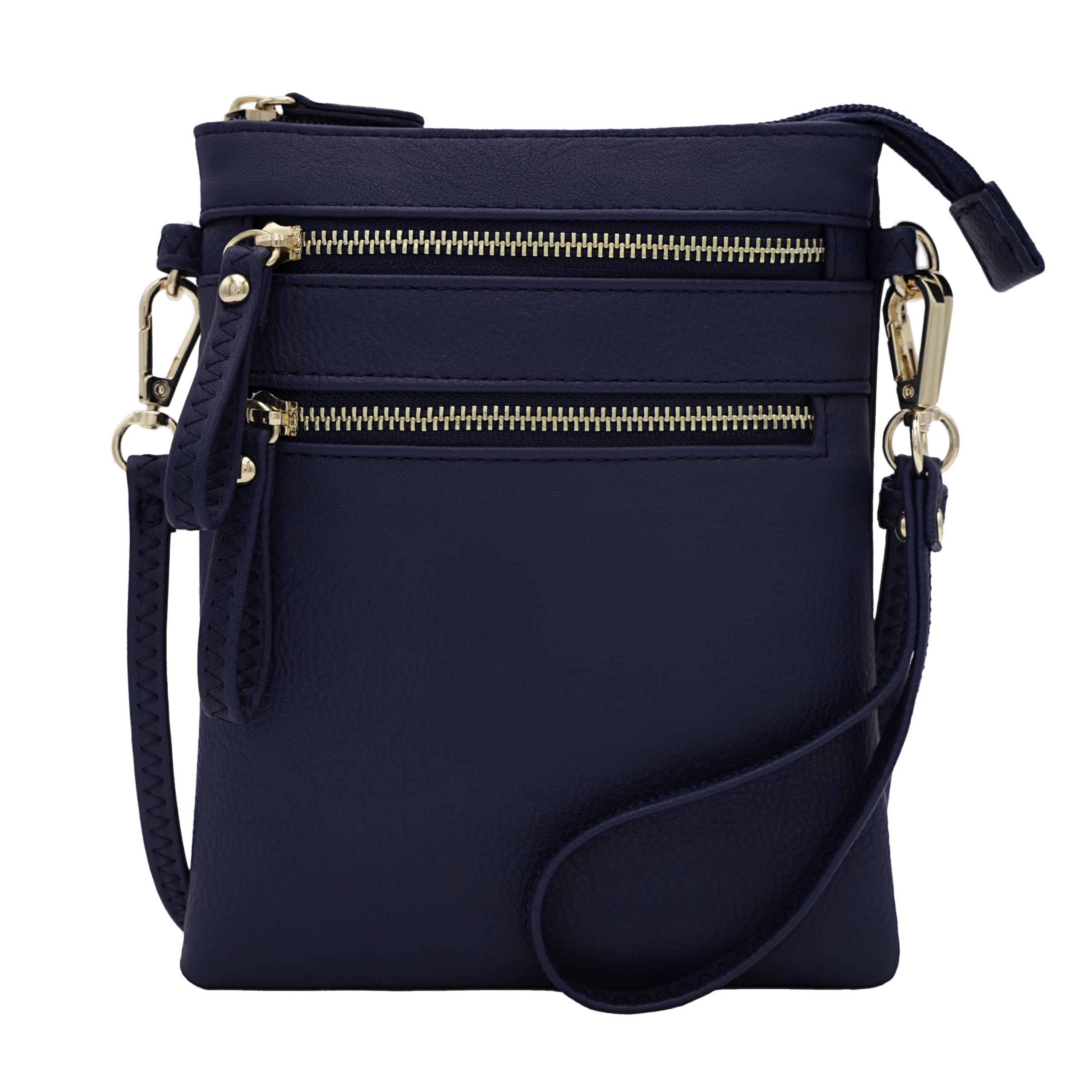 Solene Women's Crossbody Bag Multi Zipper Pockets with Detachable Wristlet, Lightweight Travel Purse, Cell Phone Purses, Navy, M