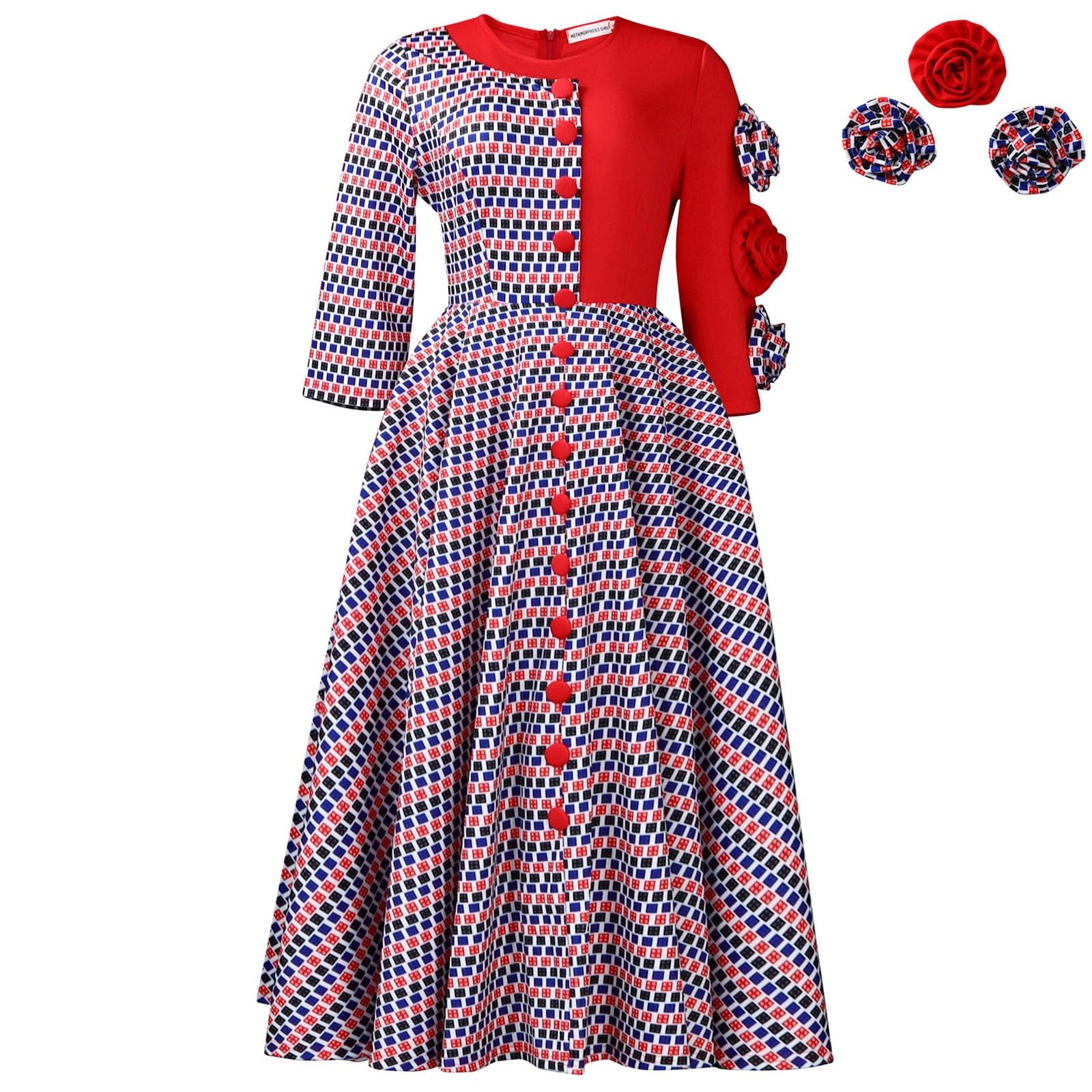 Générique Robe Africaine Patchwork élégante et Tendance pour Femme avec col Rond et Manches Trois-Quarts