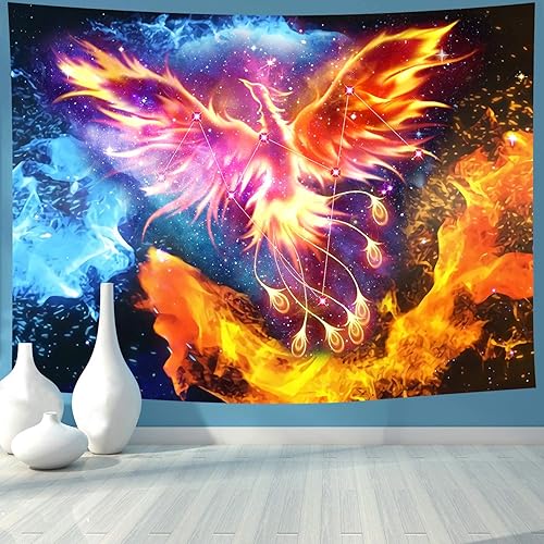 Miniatura 3 de TYTYUU Tapiz de pájaro fénix secular de 60 x 40 pulgadas, diseño psicodélico de animales volando al cielo, tapiz psicodélico para colgar en la