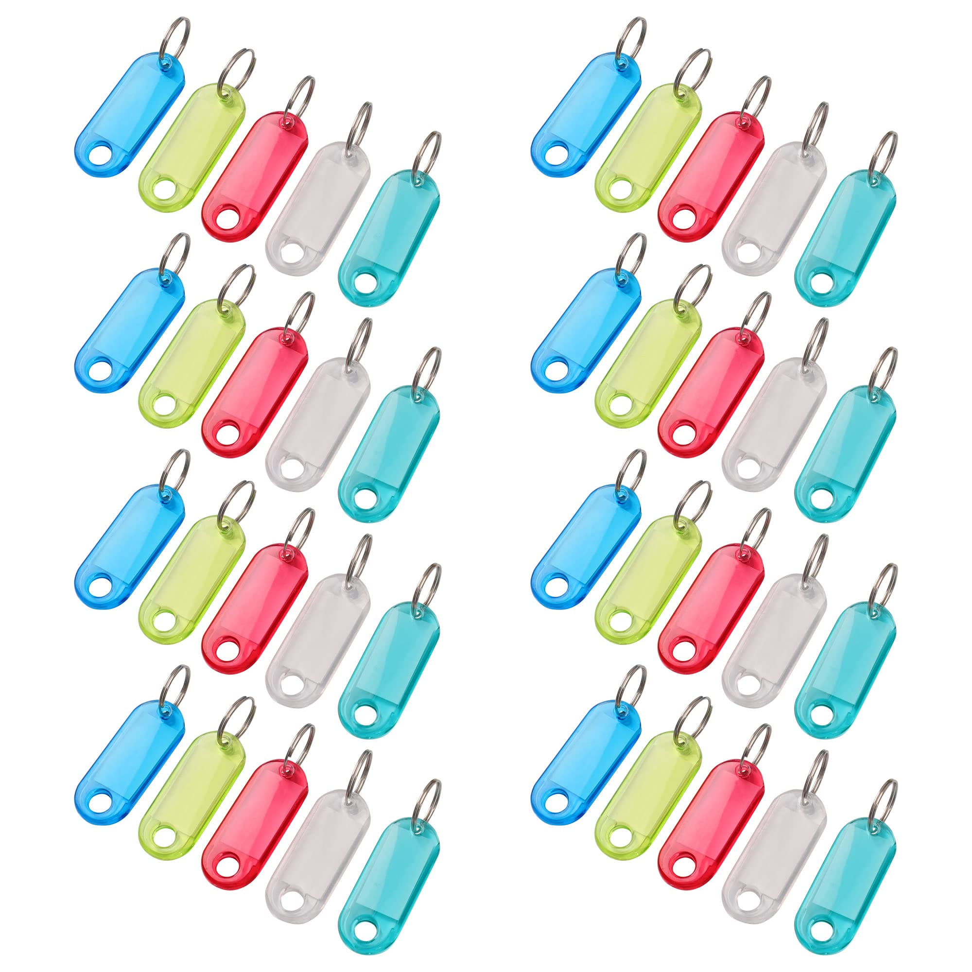uxcell 50 Pcs Tough Plastic Key Tags with Clear Label Window, Assorted Colors Key Organizer Double Sided Display for Identification Backpack, Fob,