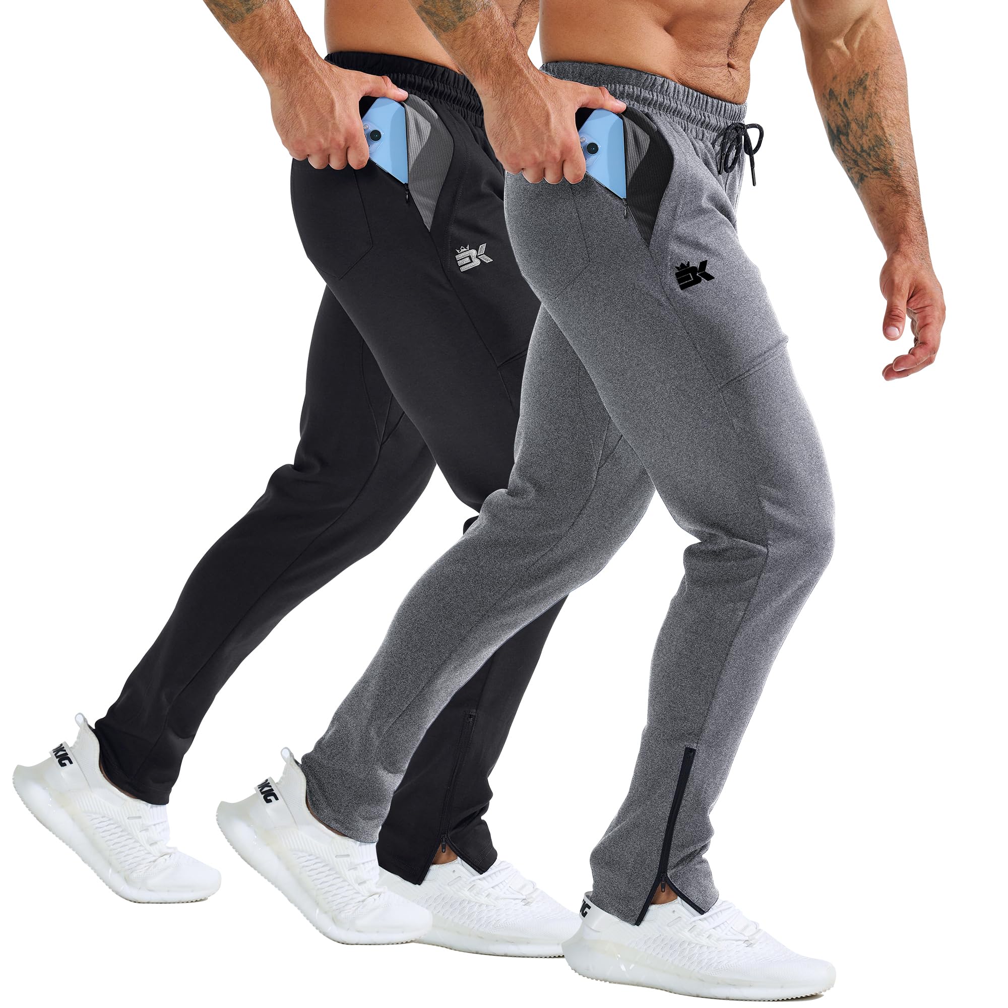 BROKIG Fitness Jogginghose Herren Lang mit Patchtasche, Gym Baumwolle Trainingshose Sporthose Herren Lang Slim Fit Hose