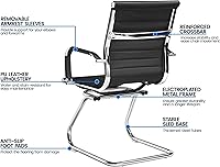 Vista 7 de Yaheetech Silla de recepción de oficina de piel sintética sin ruedas, respaldo medio, ergonómicas, sillas de invitados para conferencias, sala