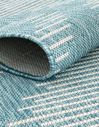 Miniatura 7 de Unique Loom Outdoor Modern Collection - Alfombra de área - Tambor (3 pies 3 pulgadas x 12 pies, color aguamarina claromarfil)