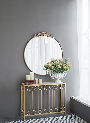 Miniatura 4 de Espejo redondo dorado de 36 x 39 pulgadas, espejo montado en la pared con marco de metal para baño y sala de estar
