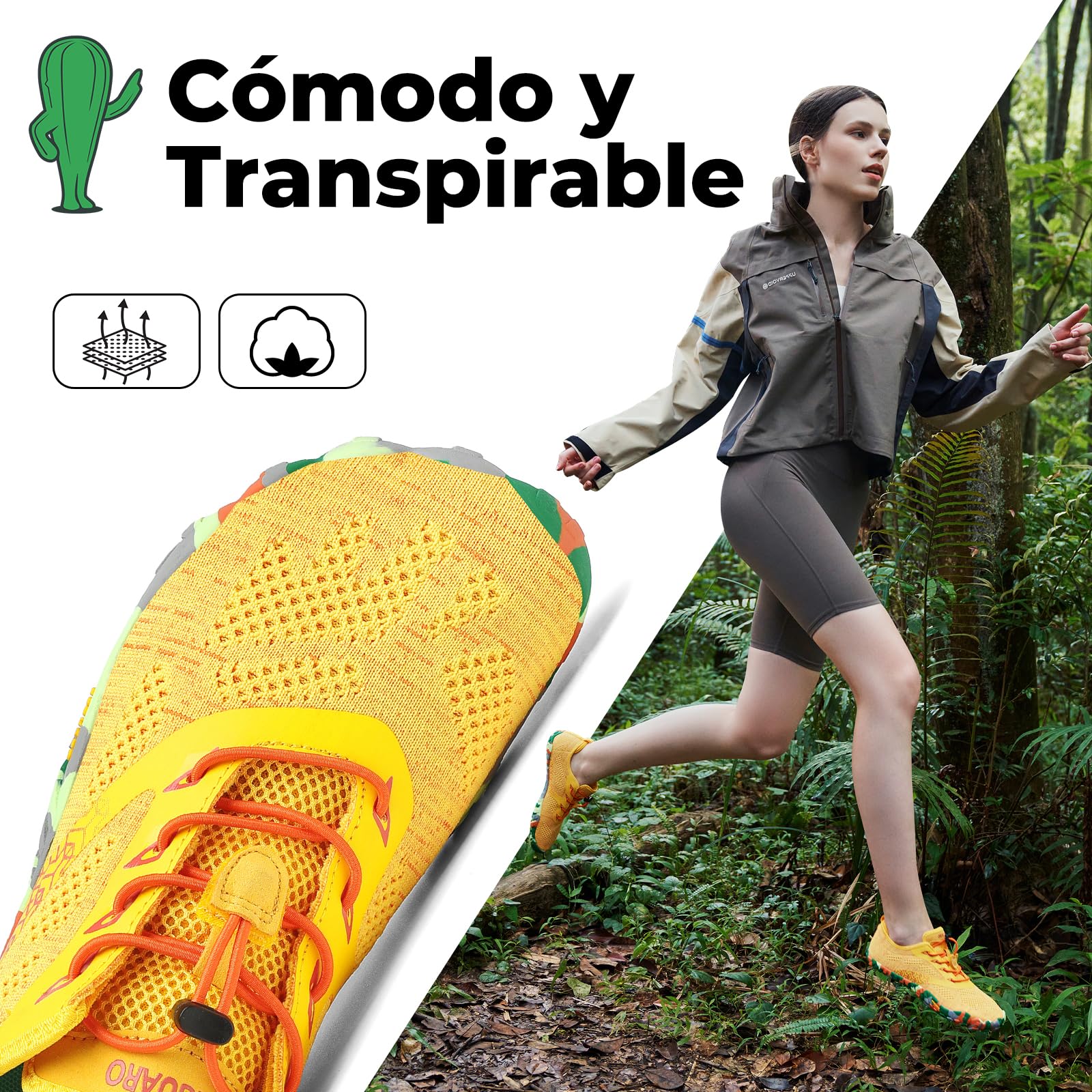 SAGUARO Mujer Barefoot Zapatillas Minimalistas Hombre Ligeras Calzado Minimalista con Suela Zero Drop, Smart II - Zapatos Barefoot Amarillo,Gr.41