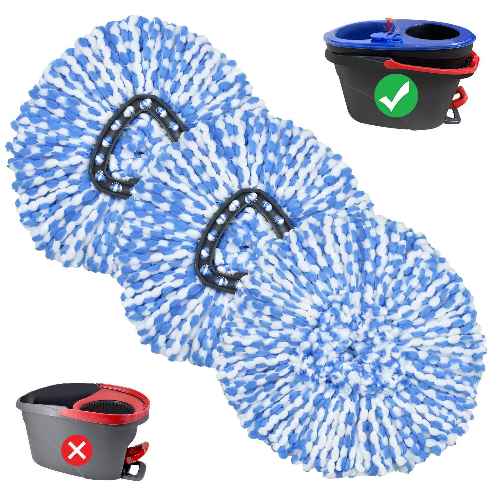 Mop Heads Replacements for Oceda Mop Replace Head RinseClean 2-Tank System, 3 Pack Spin Mop Replacement Head, Microfiber Mop Refills, Machine Washable