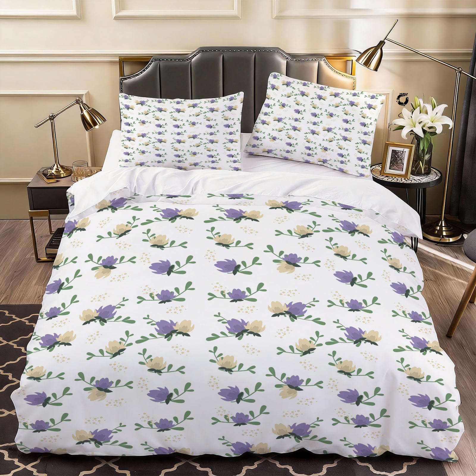 3D Floral Duvet Cover Cartoon Bedding Double Bed Set, Soft Microfiber Comforter Cover Printed with Zipper Closure Quilt Coverr 200x200 cm and 2 Pillowcases
