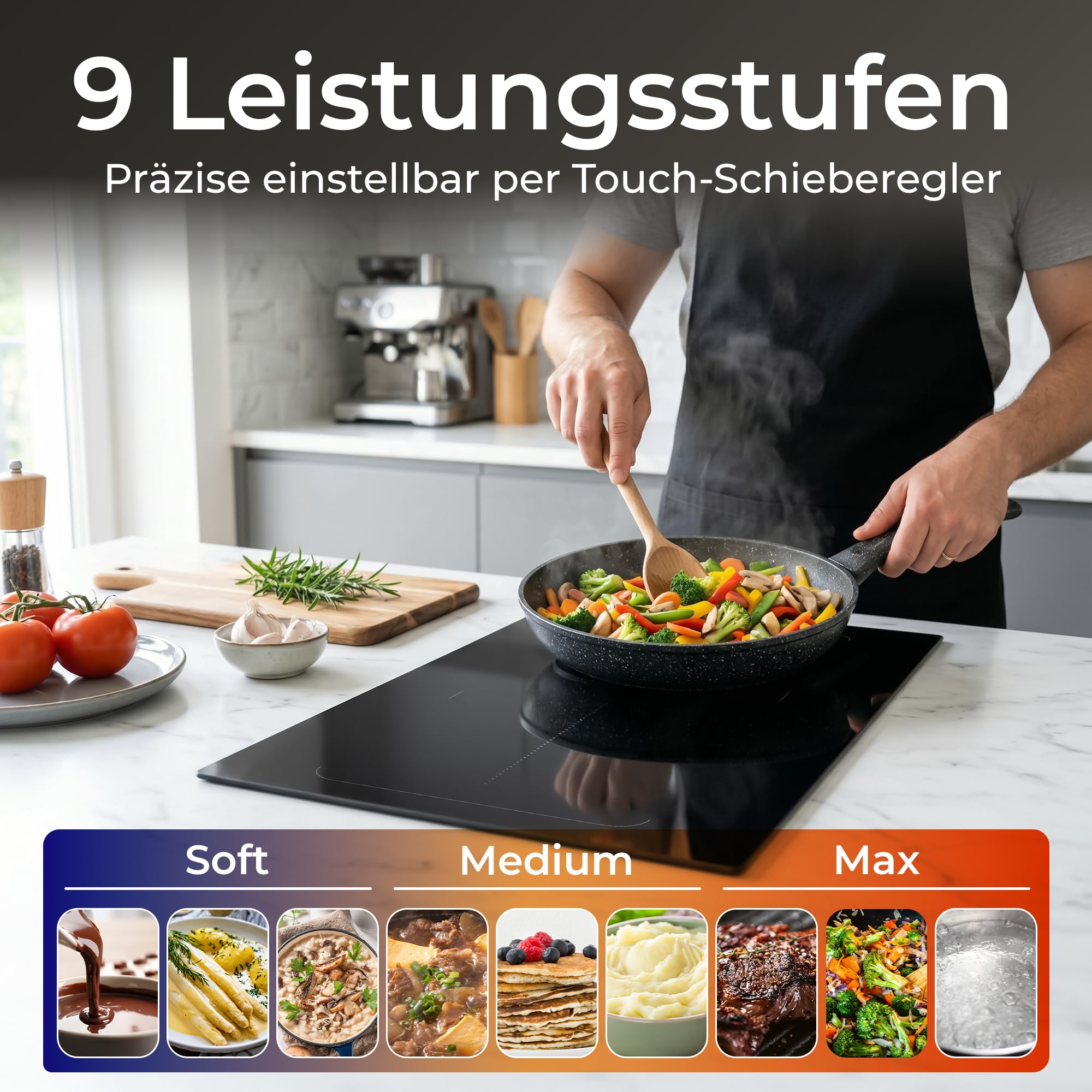 KLAMER Induktionskochfeld 30 cm 2 Zonen 1 Flexzone 3500 Watt Boost Funktion 9 Leistungsstufen Timer Kindersicherung