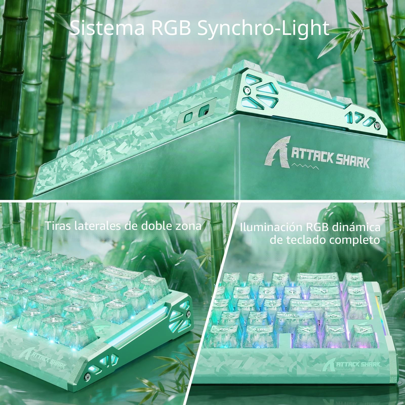 MAMBASNAKE Attack Shark R68 HE Teclado Rapid Trigger Fibra de Carbono, Cableado 8KHz Magnético, Precisión RT 0,005mm, Teclas Carbono Forjado, Amortiguación Acústica 6 Niveles, Dual Driver, Verde
