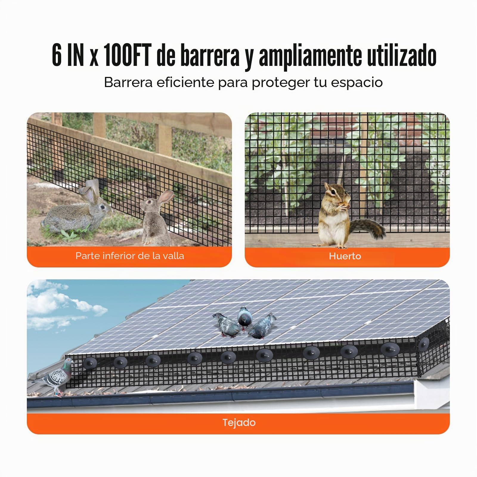 VEVOR Rejilla de Protección de Paneles Solares en Rollo 15,2 cm x 30,5 m Kit de Enrejado Antipájaros 100 Bridas de Acero Inoxidable Revestimiento de PVC Inoxidable Malla Metálica de 12 mm
