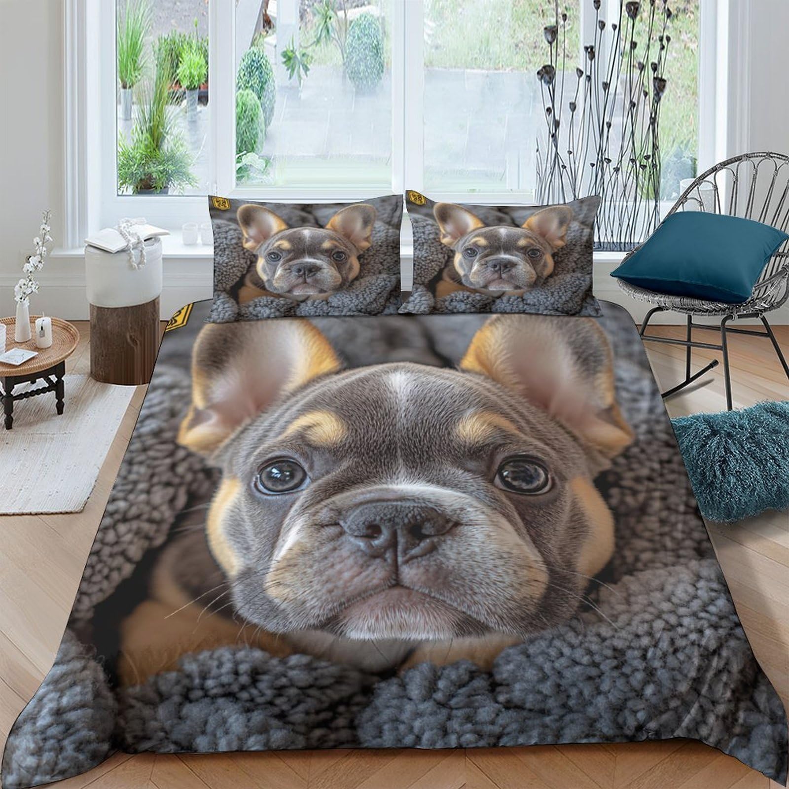 Ctjqhvkz Style-4 3D Printed French Bulldog Fitted Sheet Microfiber Soft Breathable Knitted Blanket Mattress Cover Bedroom Decor Single（135X200cm）