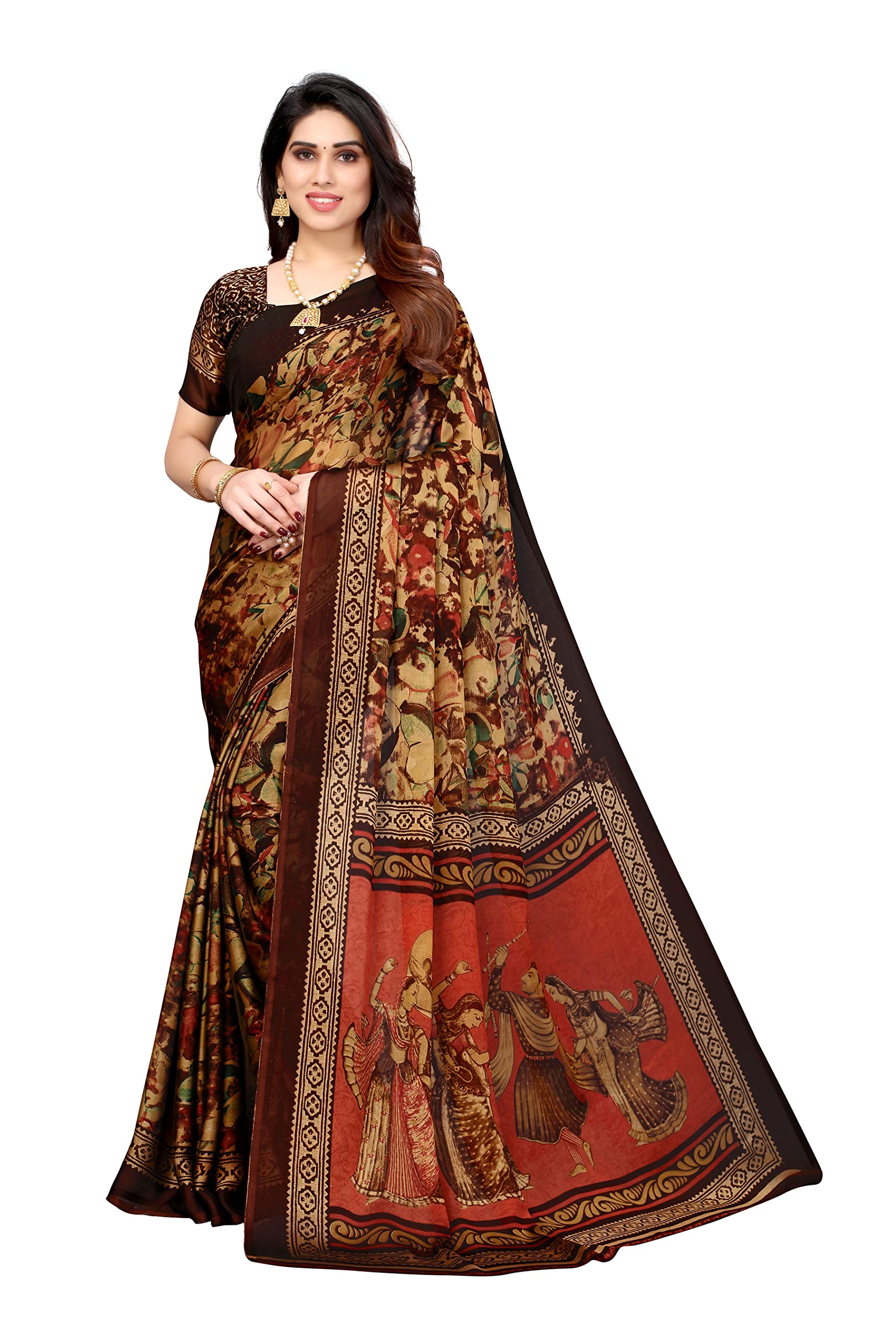 Women's Banarasi Pure Chiffon Saree With Blouse Piece, COFFE, 5.5 meters