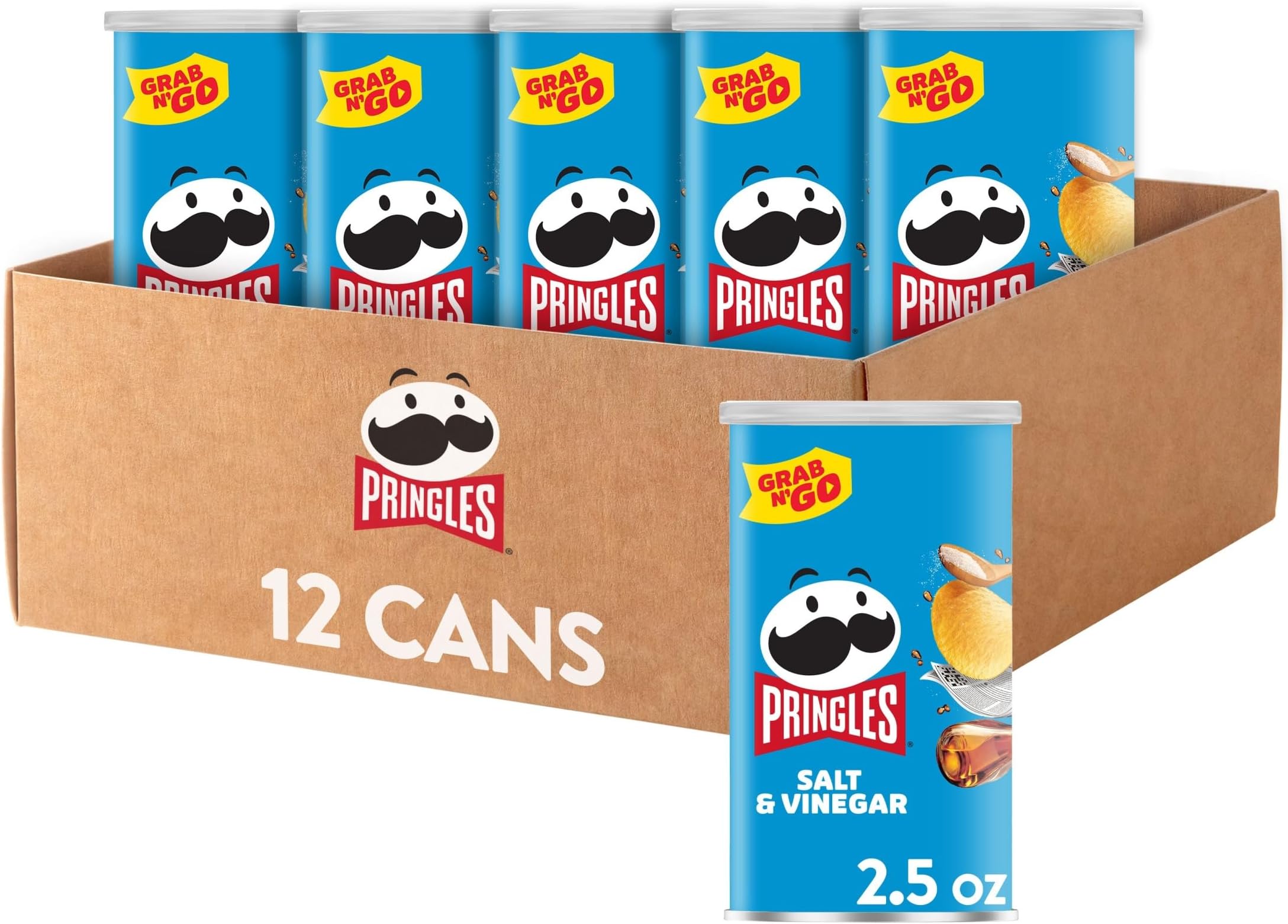 Potato Crisps Chips, Lunch Snacks, On-The-Go Snacks, Grab n' Go, Salt and Vinegar (12 Cans)