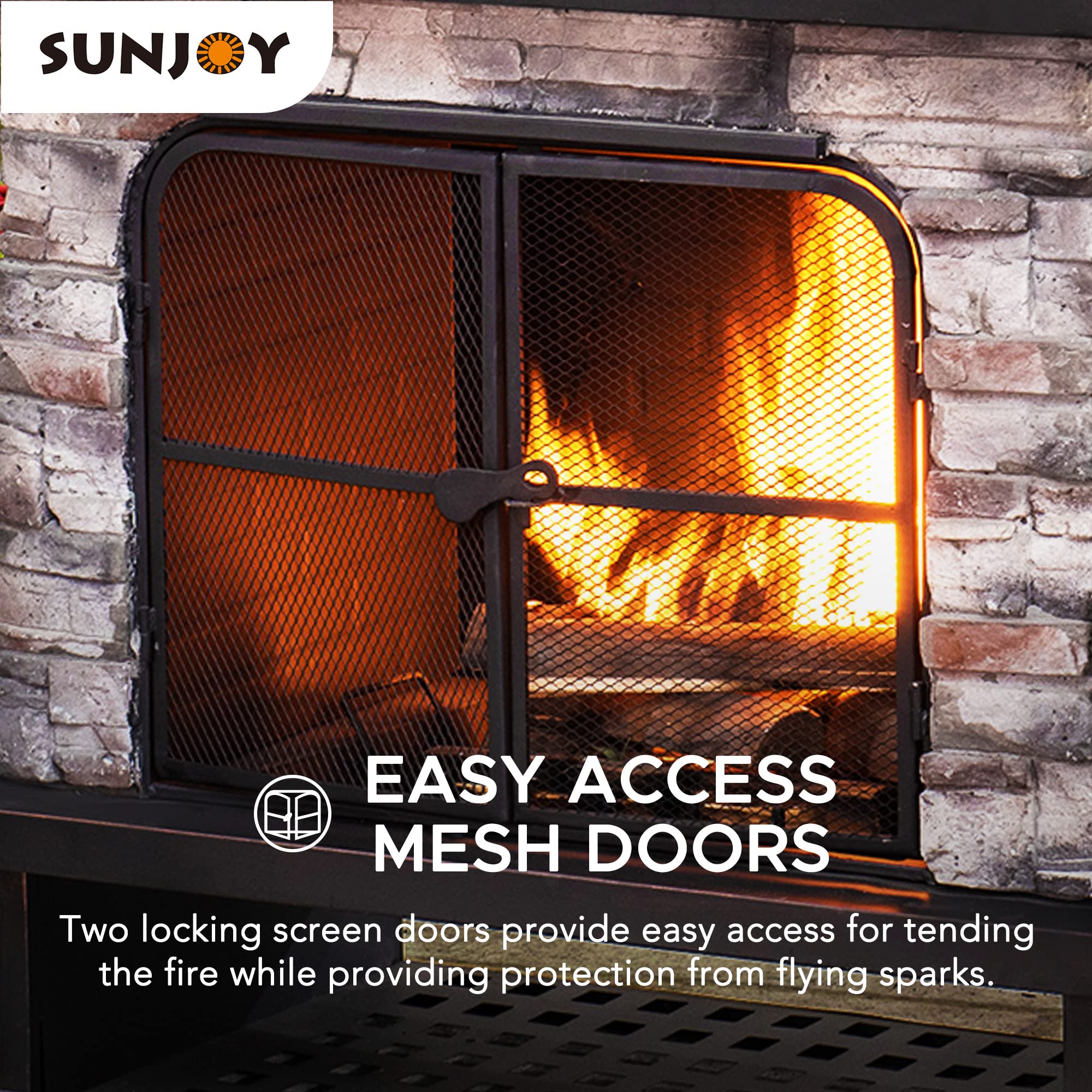 Amazon.com : Sunjoy Outdoor Fireplace, Patio Wood Burning Fireplace with  Steel Chimney, Mesh Spark Screen Doors, Fire Poker, and Removable Grate,  Copper and Black : Patio, Lawn u0026 Garden