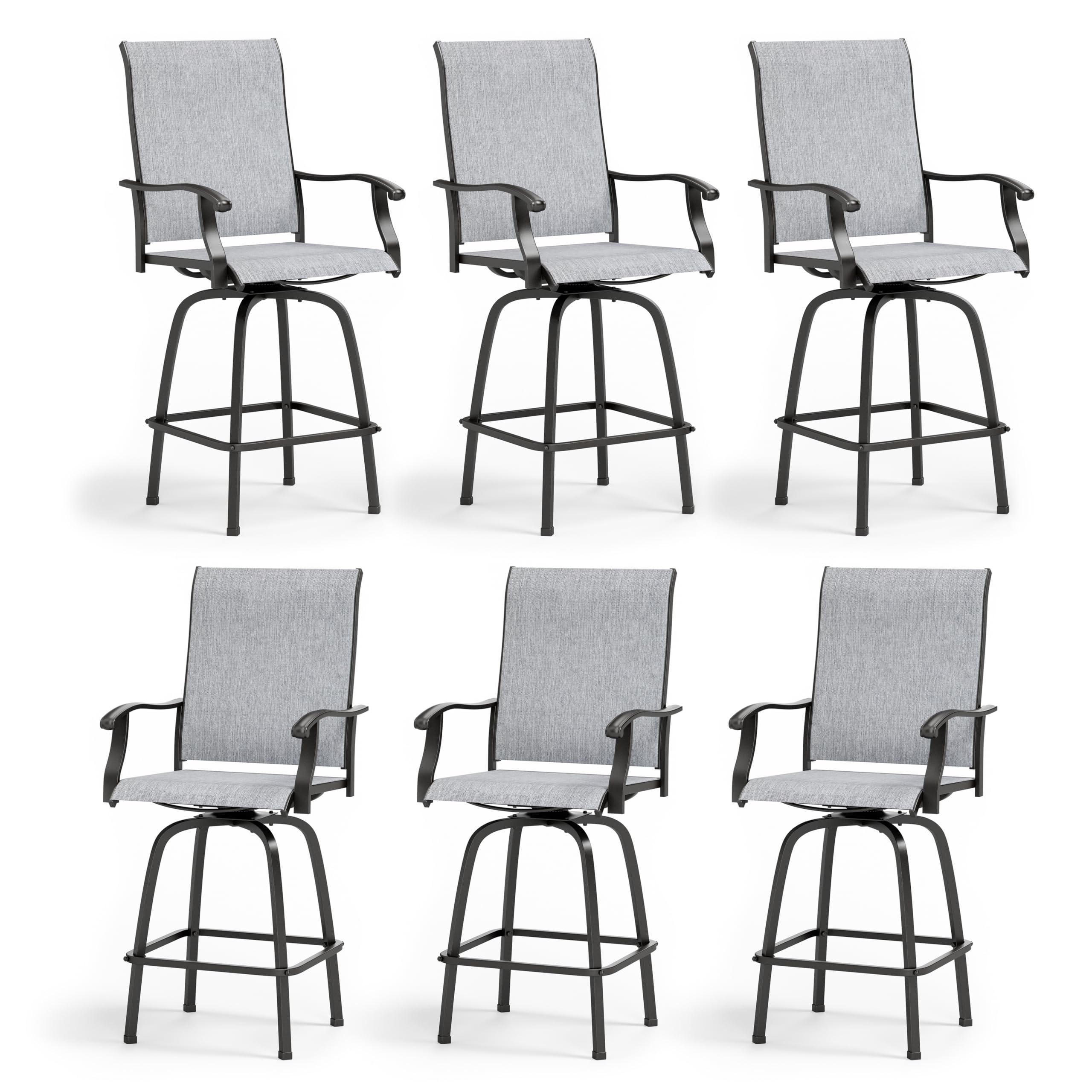 MFSTUDIO Outdoor Swivel Bar Stools Set of 6, Light Grey