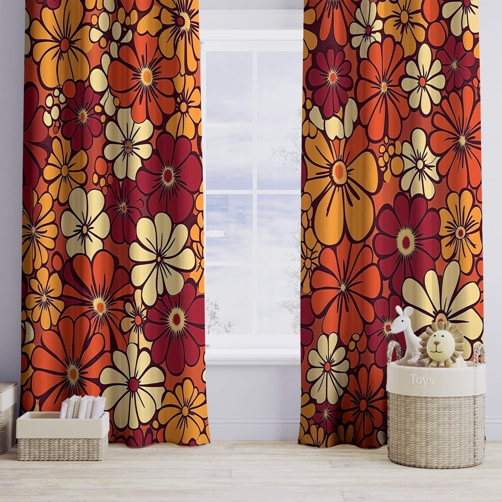 Tende Oscuranti per Interni 2 Pezzi 140x245 cm (LxA), Fashion Retro Flower Tenda Coprente per Soggiorno, Termiche Isolanti Tendaggi per Interno con Anelli Finestra per Salotto