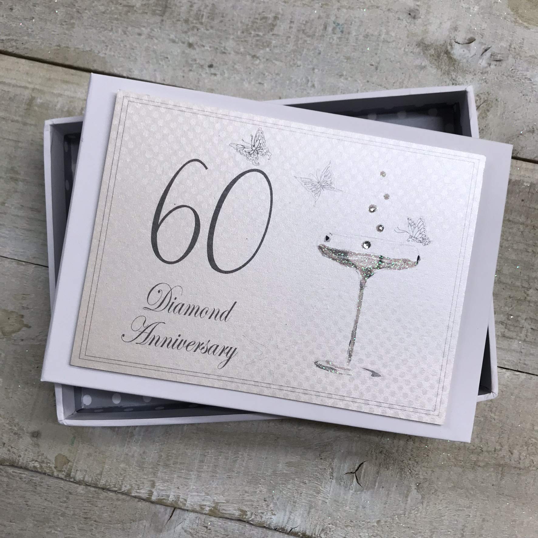 WHITE COTTON CARDS 60 Aniversario De Diamantes Lbum Peque O Copas De Champ N Madera Blanco