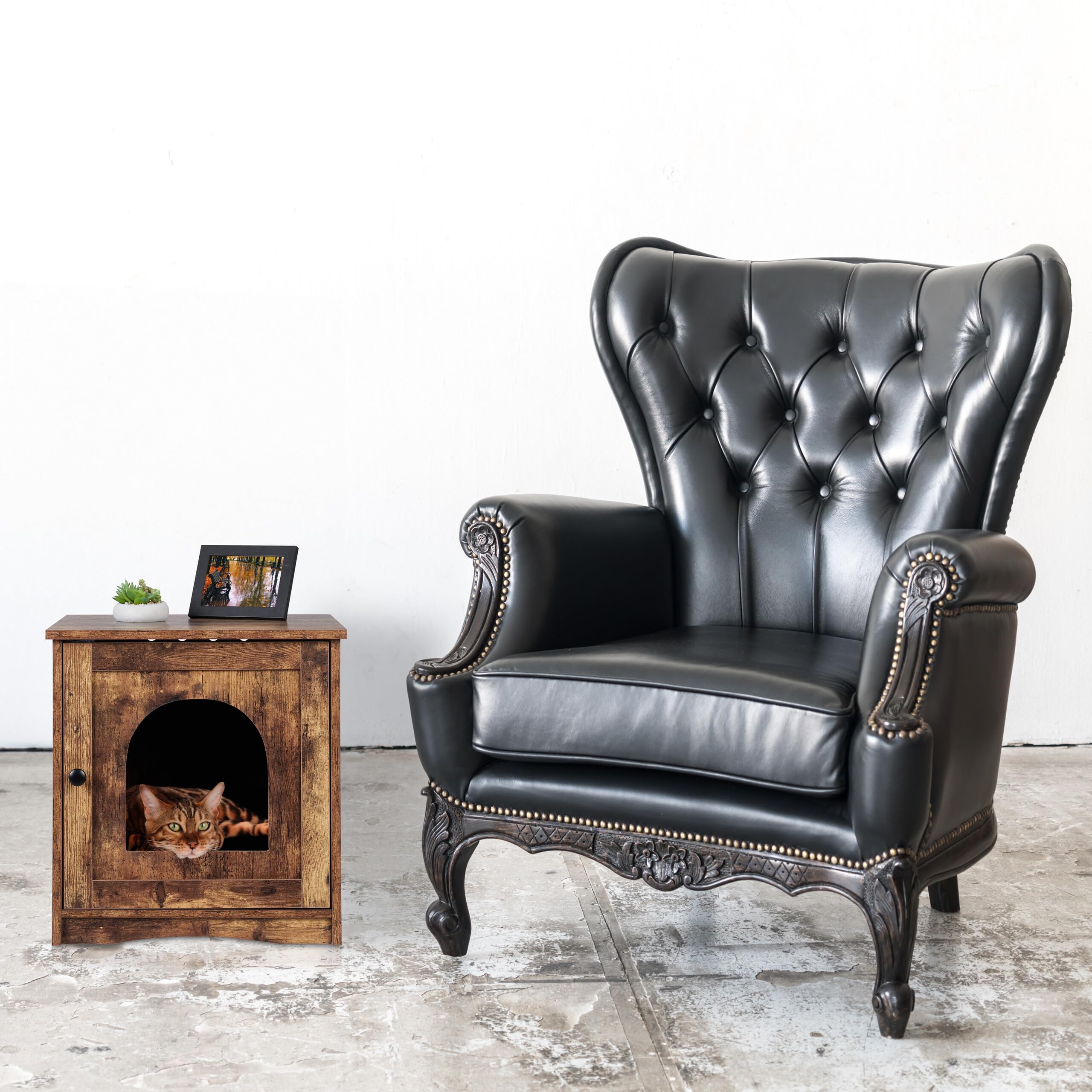 Relaxdays Mobile Lettiera per Gatti, Armadietto con Porta Ingresso Aperto, HLP 50x48x50 cm, Casetta per Mici, Marrone