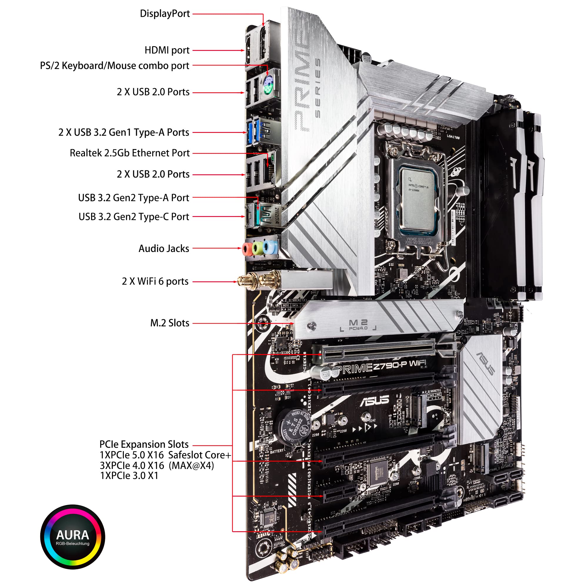 Intel Core i9 13900K＋ASUS PRIME Z790-P ASUS Prime Z790-P WiFi ATX Motherboard (PCIe 5.0,Thunderbolt 4