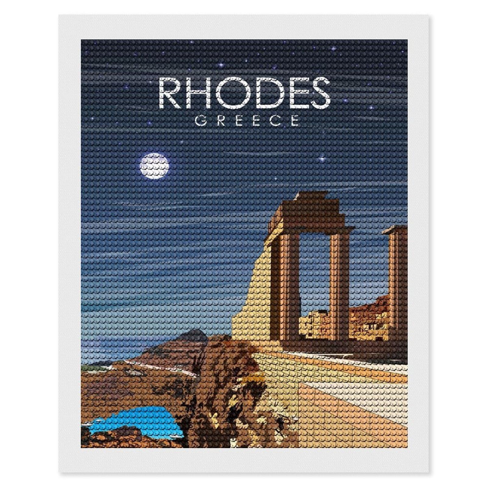 Junmoney Rhodes Greece Travel Art Diamond Painting Canvas Kit 16"x20", for Teens, Vintage Style Decor, Modern Decor, Home Wall Art, Festive Craft Gift