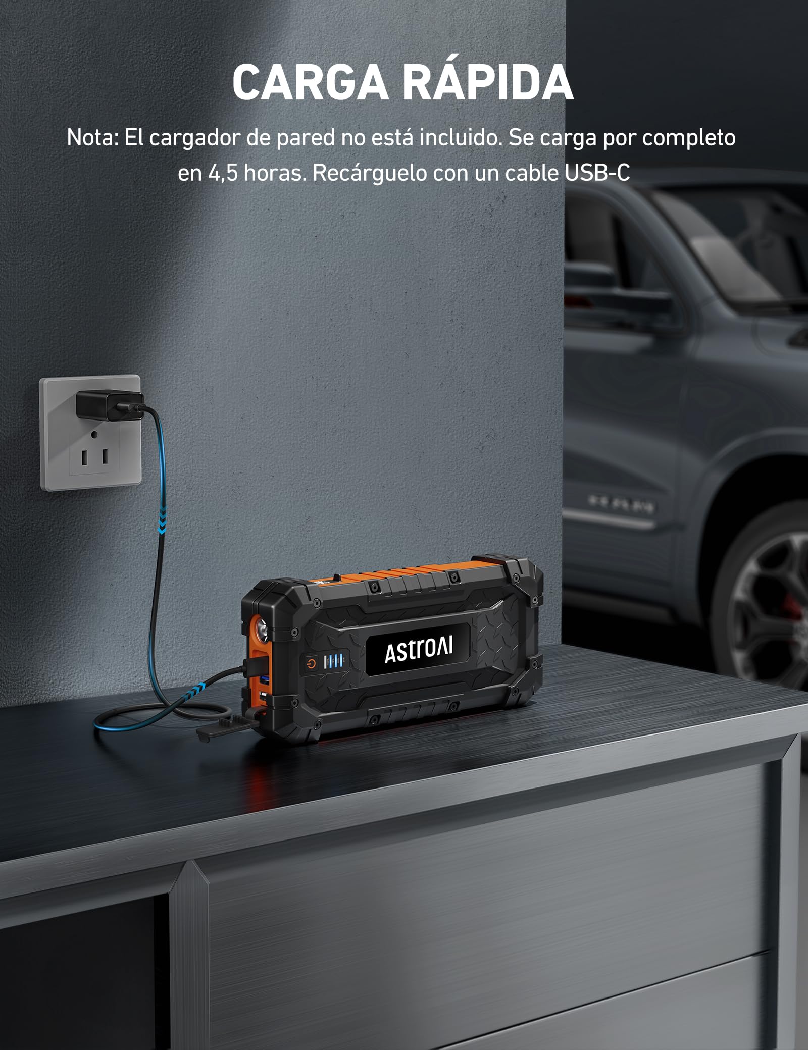 AstroAI S8 Ultra Arrancador de Baterias de Coches, 4000 A Arrancador de Coche Portátil de Gasolina de hasta 10 L y diésel de 8 L, 12 V Arrancador de Coches con Cables de Arranque, Carga Rápida