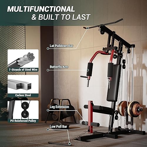 Miniatura 5 de Equipo multifuncional de gimnasio en casa - Estación de entrenamiento todo en uno de capacidad de 300 libras con sistema de polea de cable, tracción