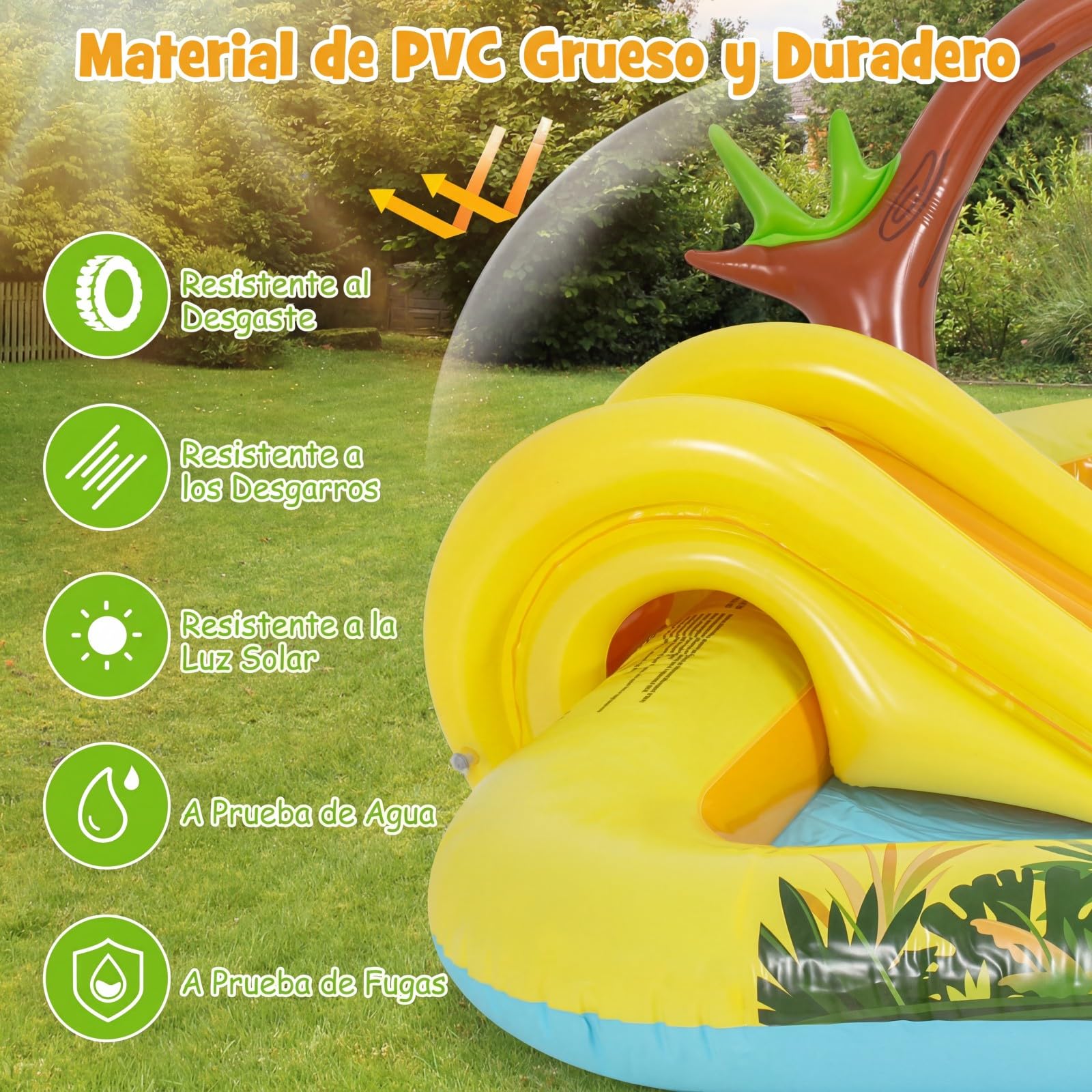 COSTWAY Piscina Hinchable Infantil, Piscina para Niños Hinchable con Tobogán y Chorro en Forma de Animal, Rociador en Forma de Arco, Juegos de Agua para Niños Exterior, 207 x 168 x 77 cm