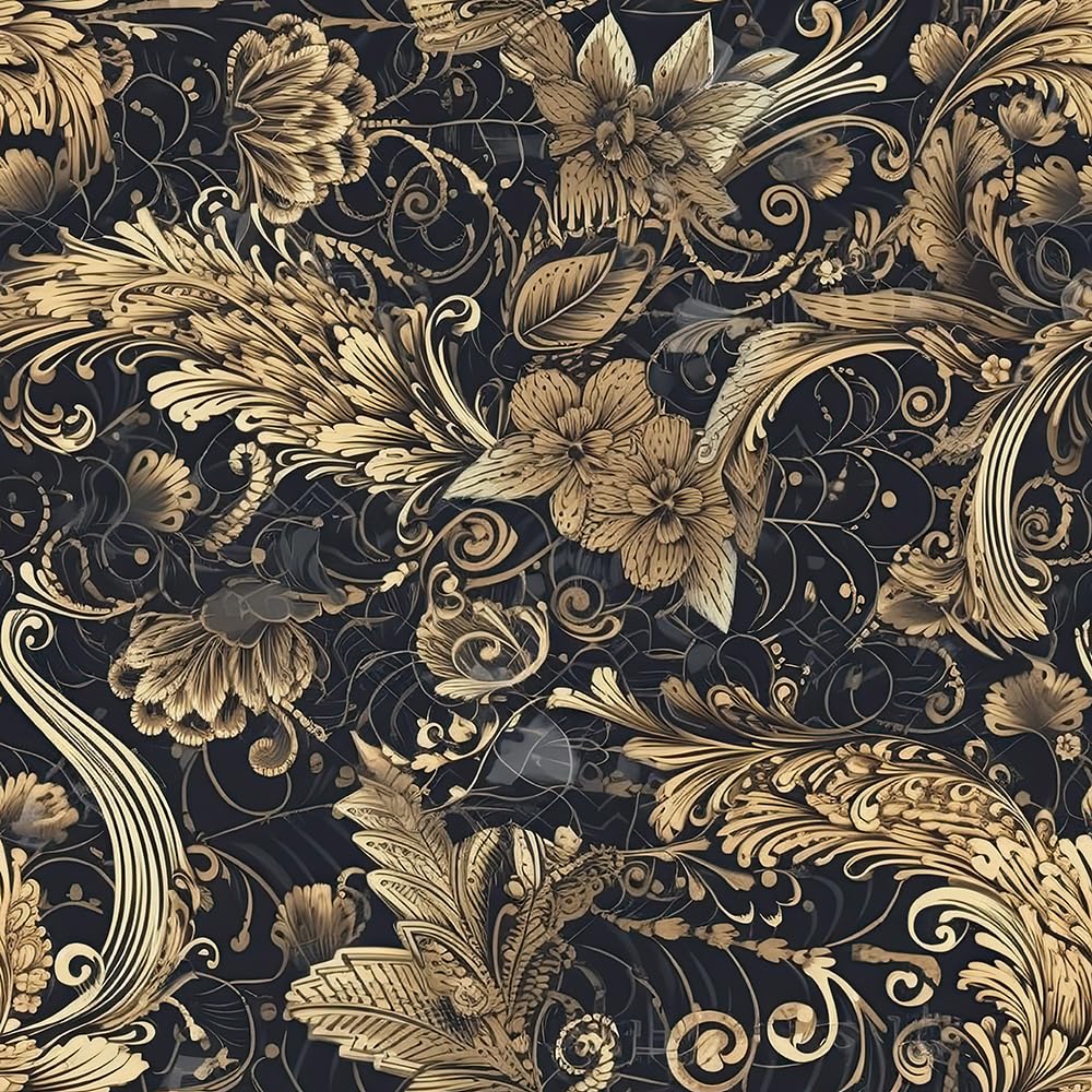 REDAMANCY Vintage Black and Gold Floral Paisley Peel and Stick Wallpaper Easy Peel Off for Nightstand Drawer, Renters Friendly 17.7"x236"}