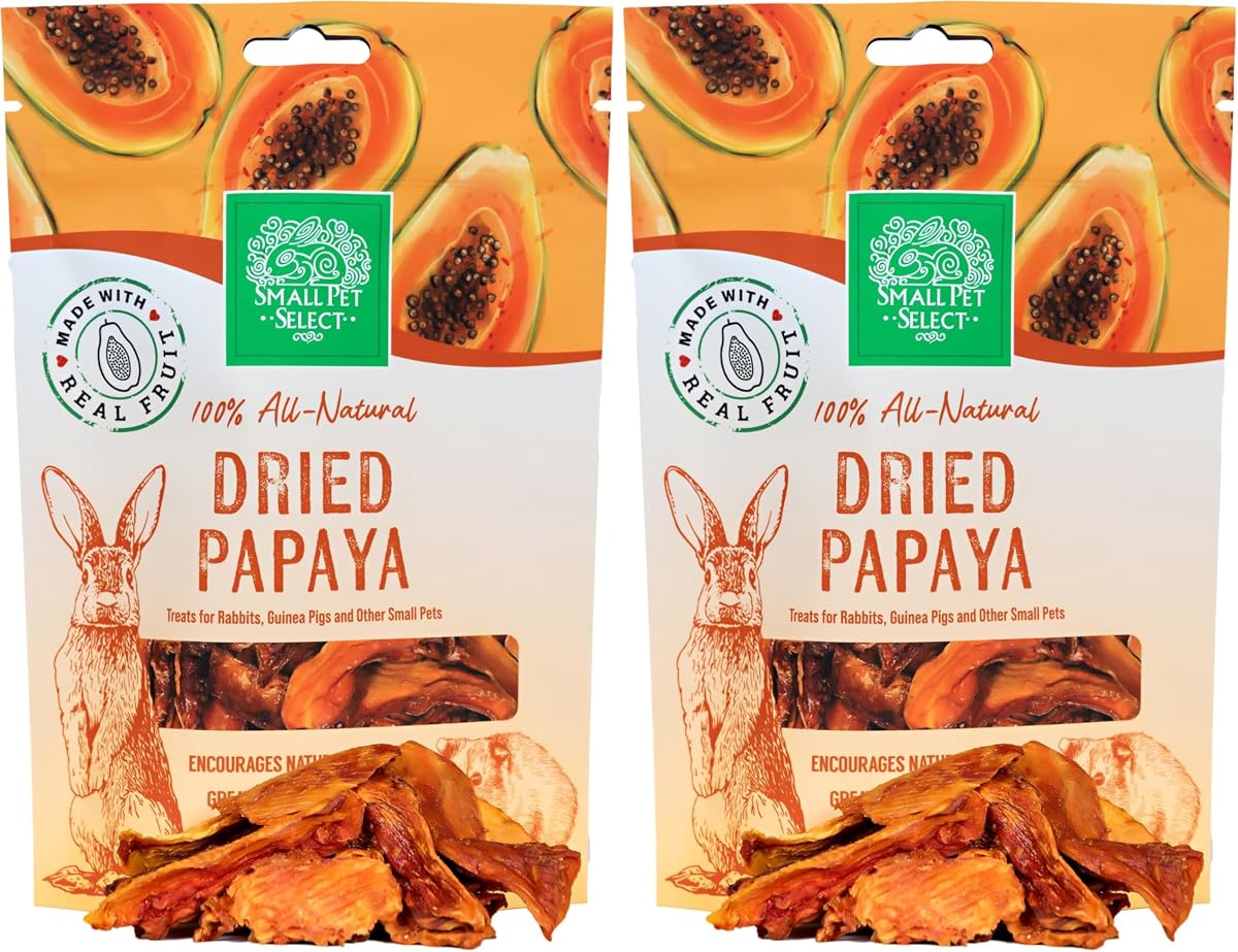 Small Pet Select - Dried Papaya, a Natural Treat for Rabbits, Guinea Pigs, Gerbils, Hamsters, Mice, and Rats, 2oz (Pack of 2)