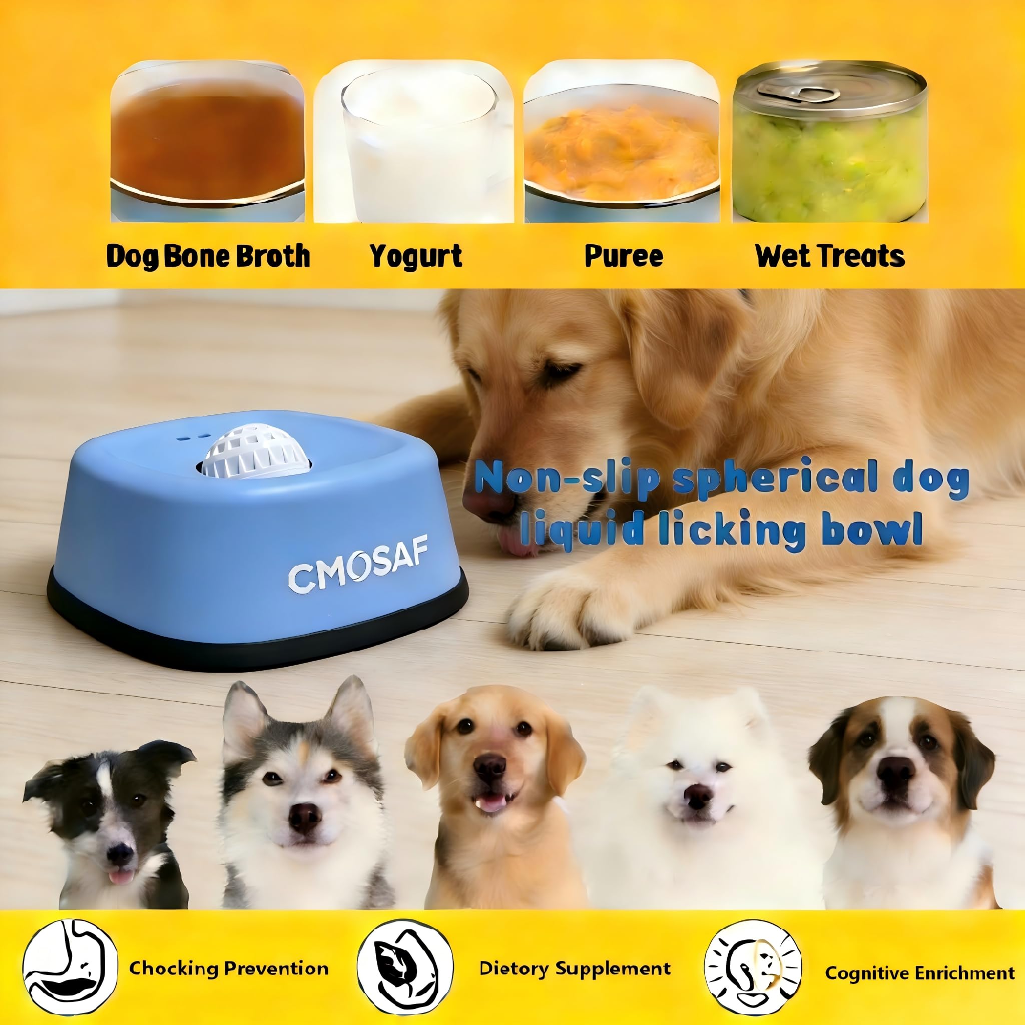 Dog Lick Bowl with Rolling Ball, Slow Feeder Dog Licking Bowl for Liquid Treats Bone Broth Yogurt, Anti-Slip Interactive Lick Toy, Post-op Nutrition & Anxiety Relief for Small Medium Large Breeds - 4