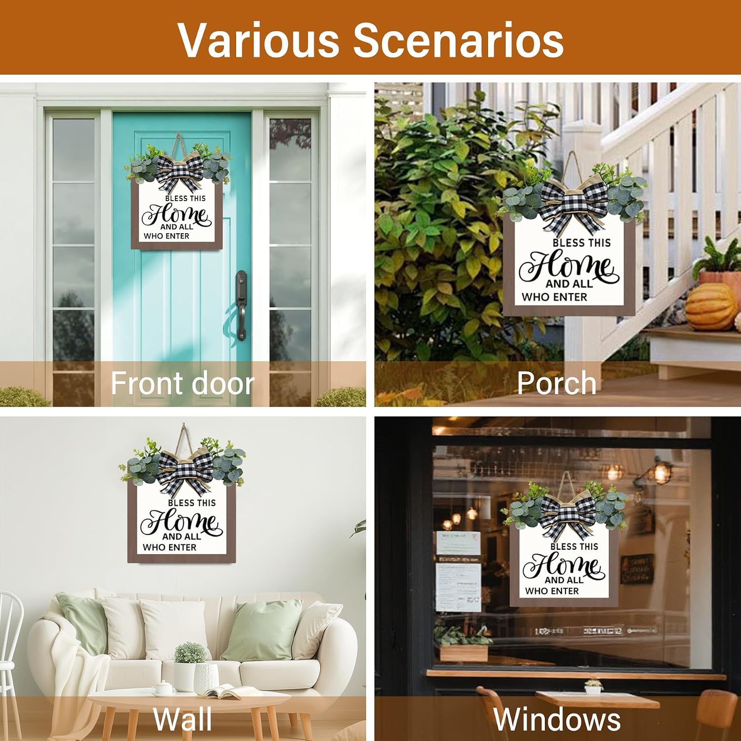 All Year Round Front Door Garland, Welcome Sign for Front Door, Wreath Decorations for Front Porch, Welcome Garland and Eucalyptus, Farmhouse Wreath Wall Decor for Spring Summer