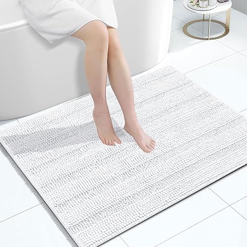 Miniatura 25 de Grandaily - Alfombras de baño de felpilla a rayas, extragruesas y absorbentes, antideslizantes, con fibras largas y suaves, lavables a máquina, para