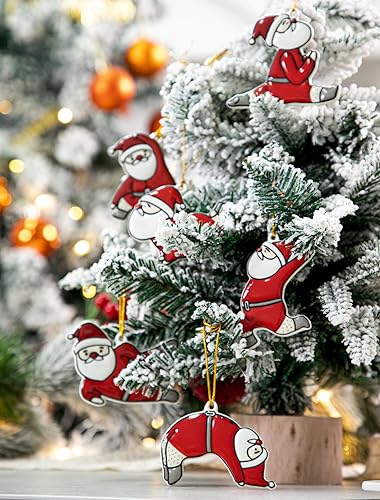 Miniatura 4 de Juego de adornos de Navidad  6 figuras de cerámica de Papá Noel y yoga, decoraciones colgantes para árbol de Navidad, divertido para árbol de