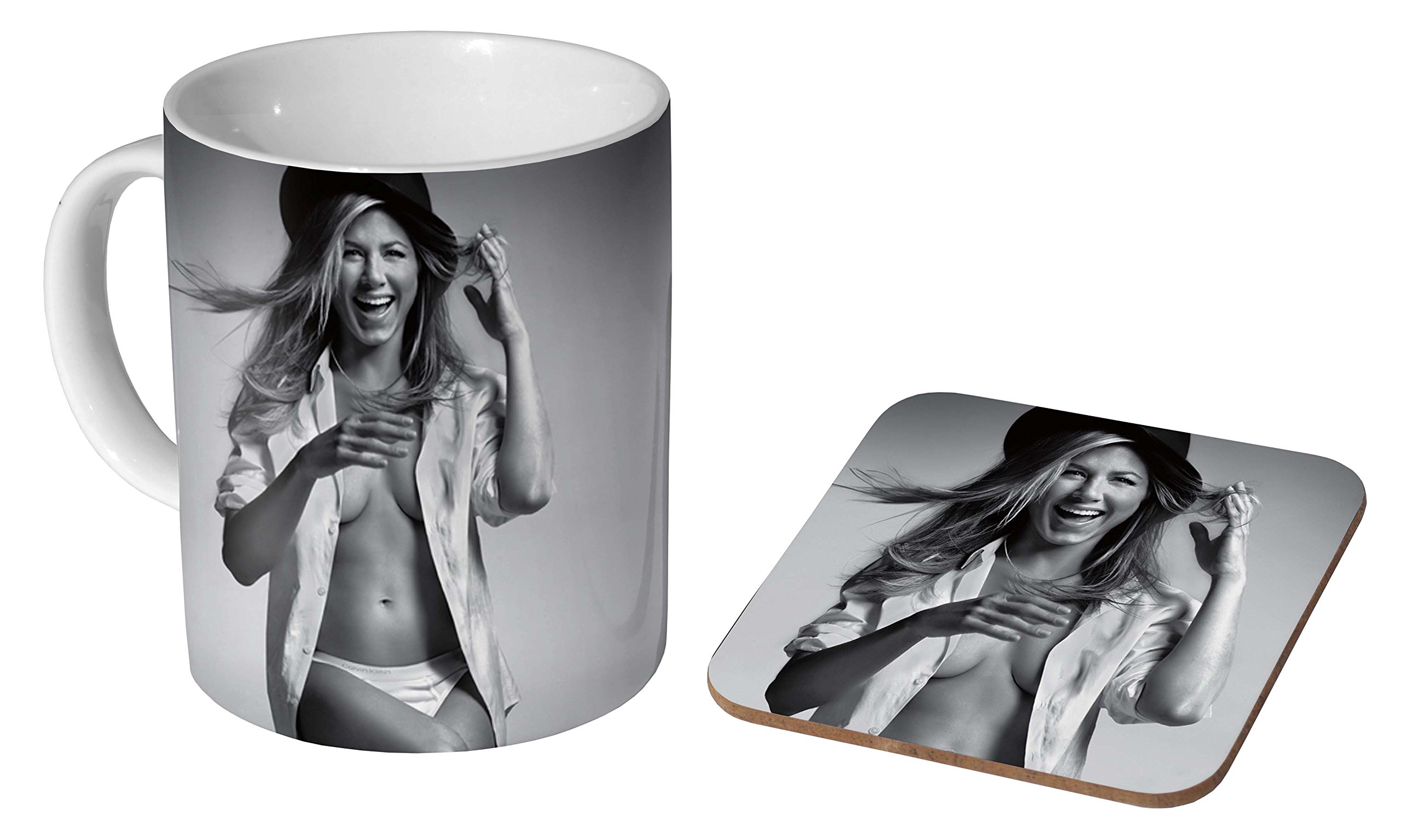 Mugmart White Jennifer Aniston Bw Ceramic Coffee Mug + Coaster Gift Set …