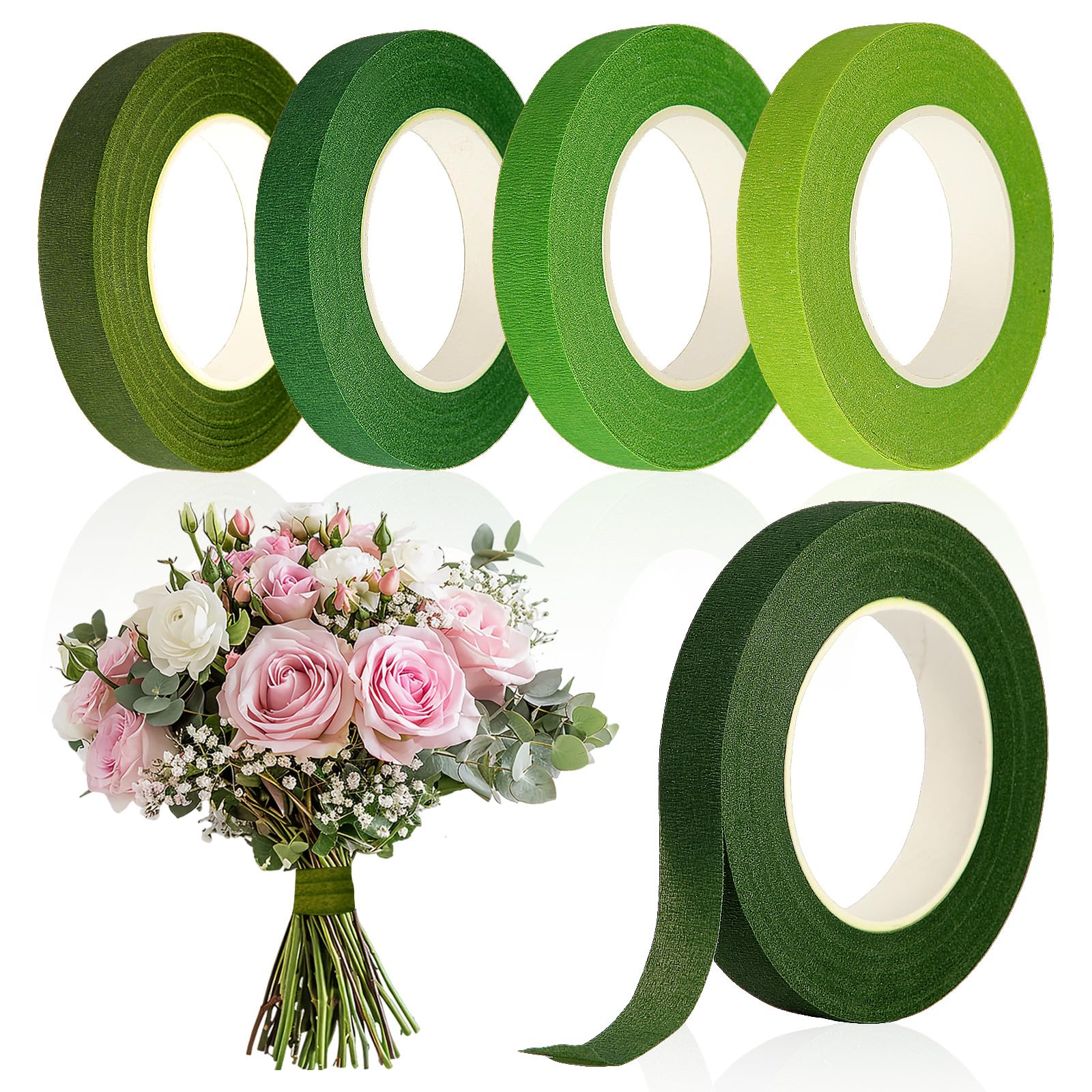 Nastro Carta Crespa Verde Per Fioristi - 5 Rotoli Da 27m, Adesivo A Stiramento Per Bouquet E Decorazioni - Foto 7