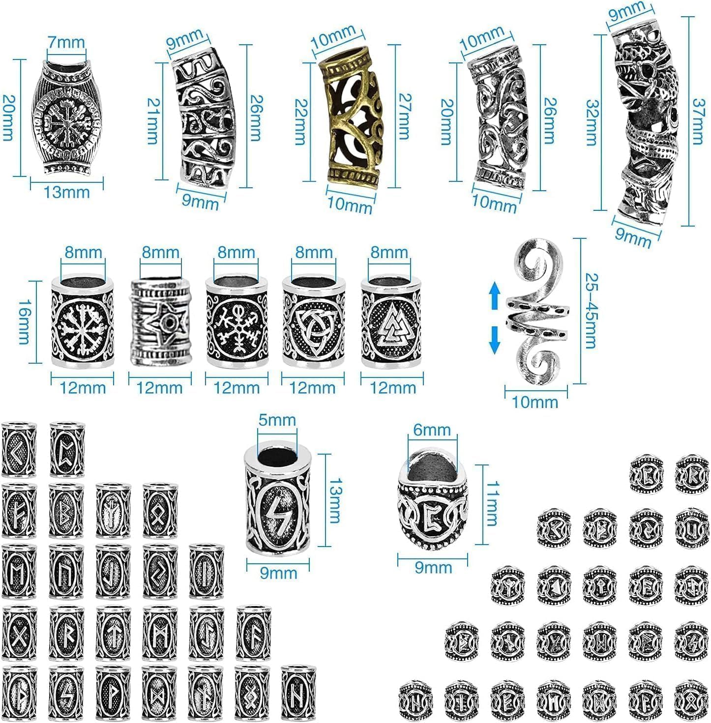 Cuentas de Rastas, Decorativas para Barba, Antiguas, Alfabeto para Pulsera, 80 Cuentas de Metal con Letras Espaciadoras de Patrón Clásico, 1 Bolsa de Almacenamiento