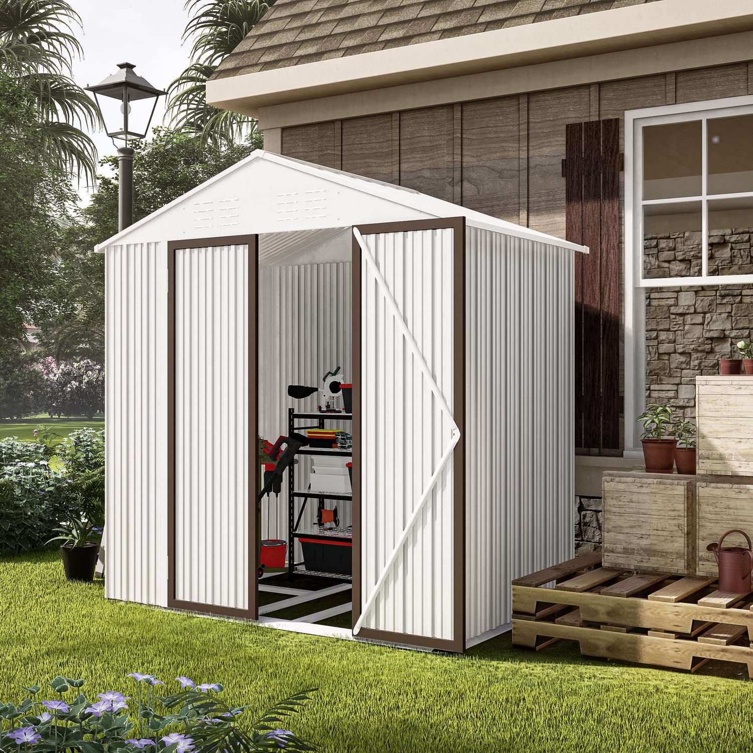 Buy WTRAVEL 6 x 4 FT Outdoor Storage Shed Metal Tool Storage Shed with