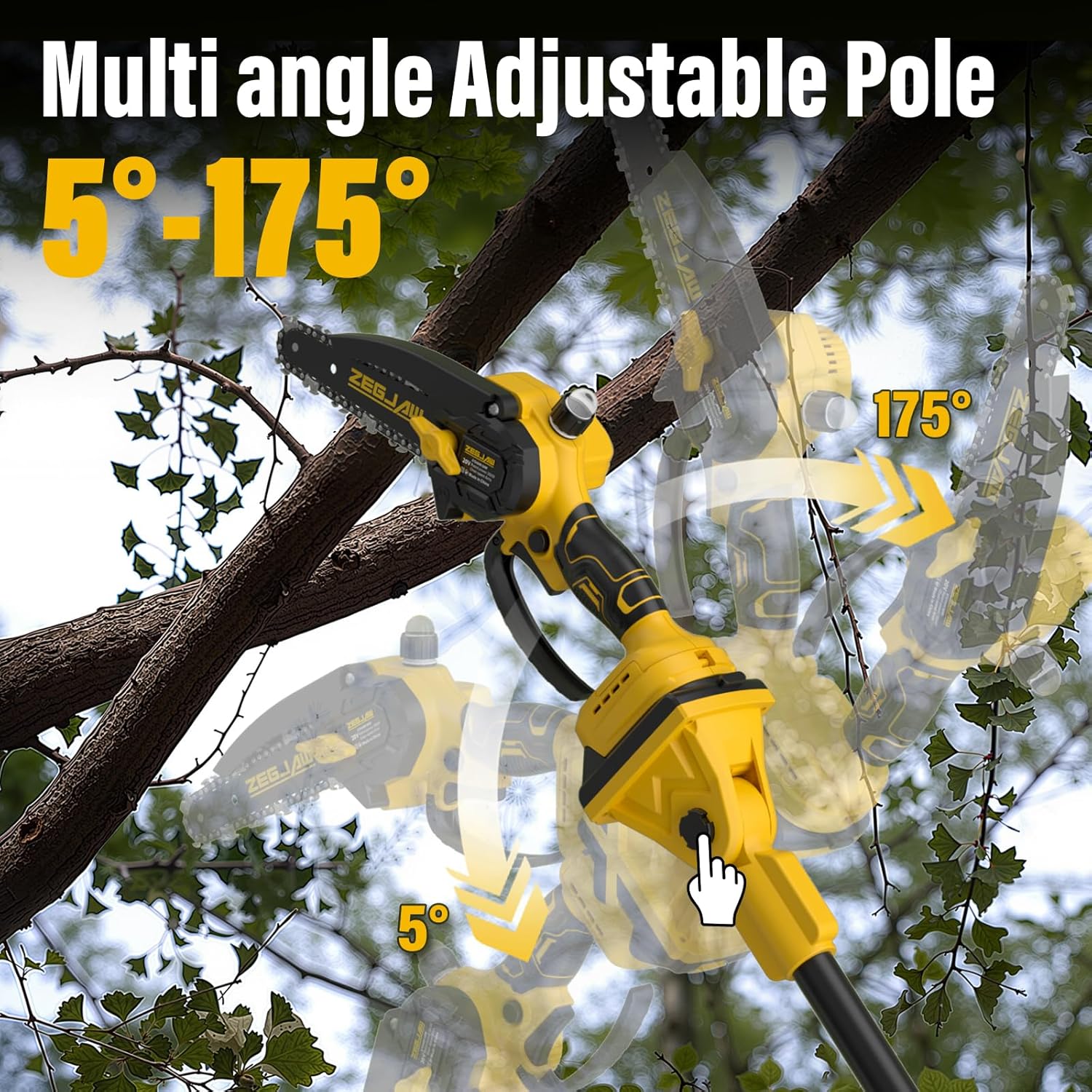 2-IN-1 Cordless Pole Saw & 6 Inch Mini Chainsaw with 2 Pack 2.0Ah Battery and Charger, Electric Pole Saw for Tree Trimming with Adjustable Extension Pole