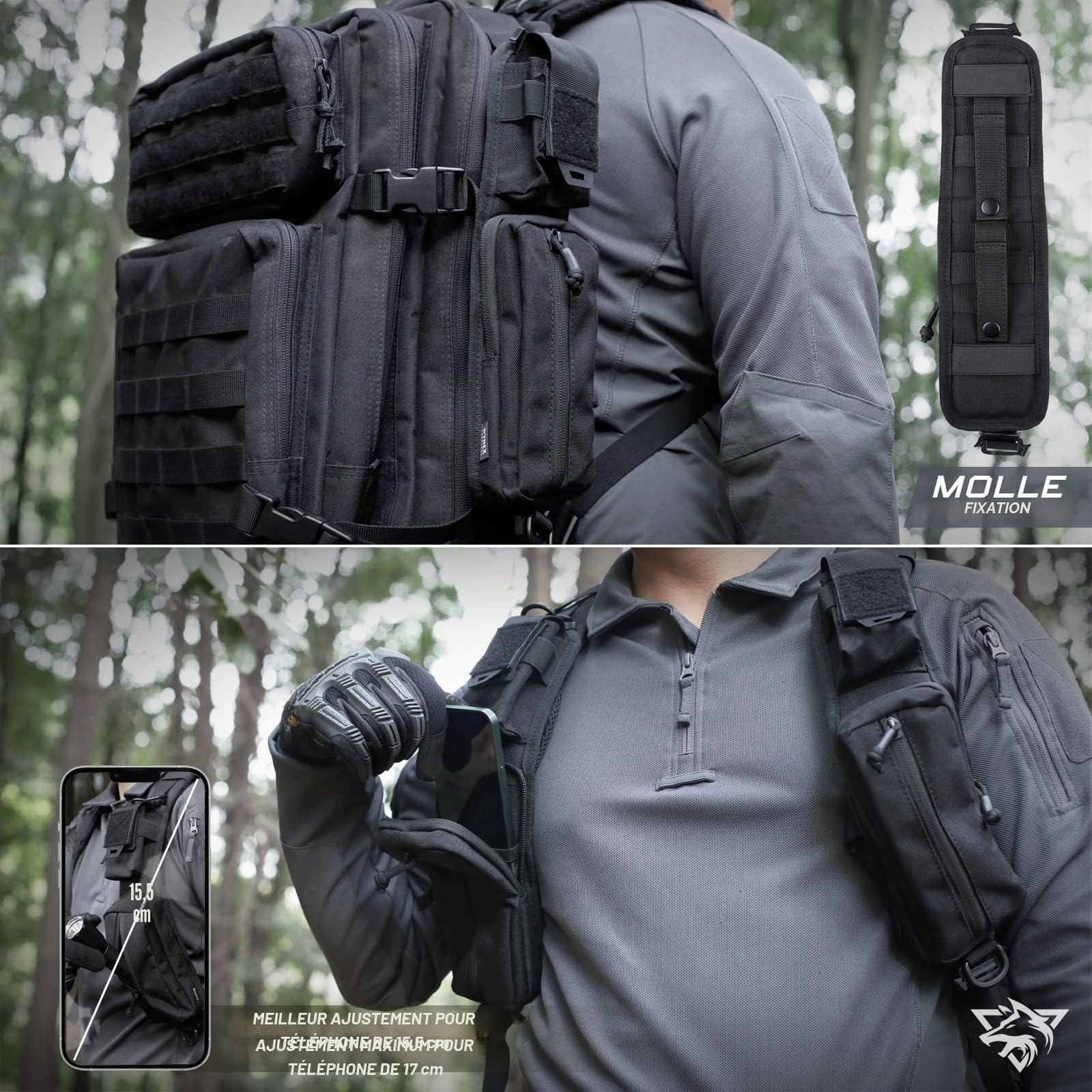 WYNEX Pochette Tactique Molle pour Bretelle de Sac à Dos - Poche Supplémentaire pour Sac Militaire - Fixation à Bandoulière pour Accessoires