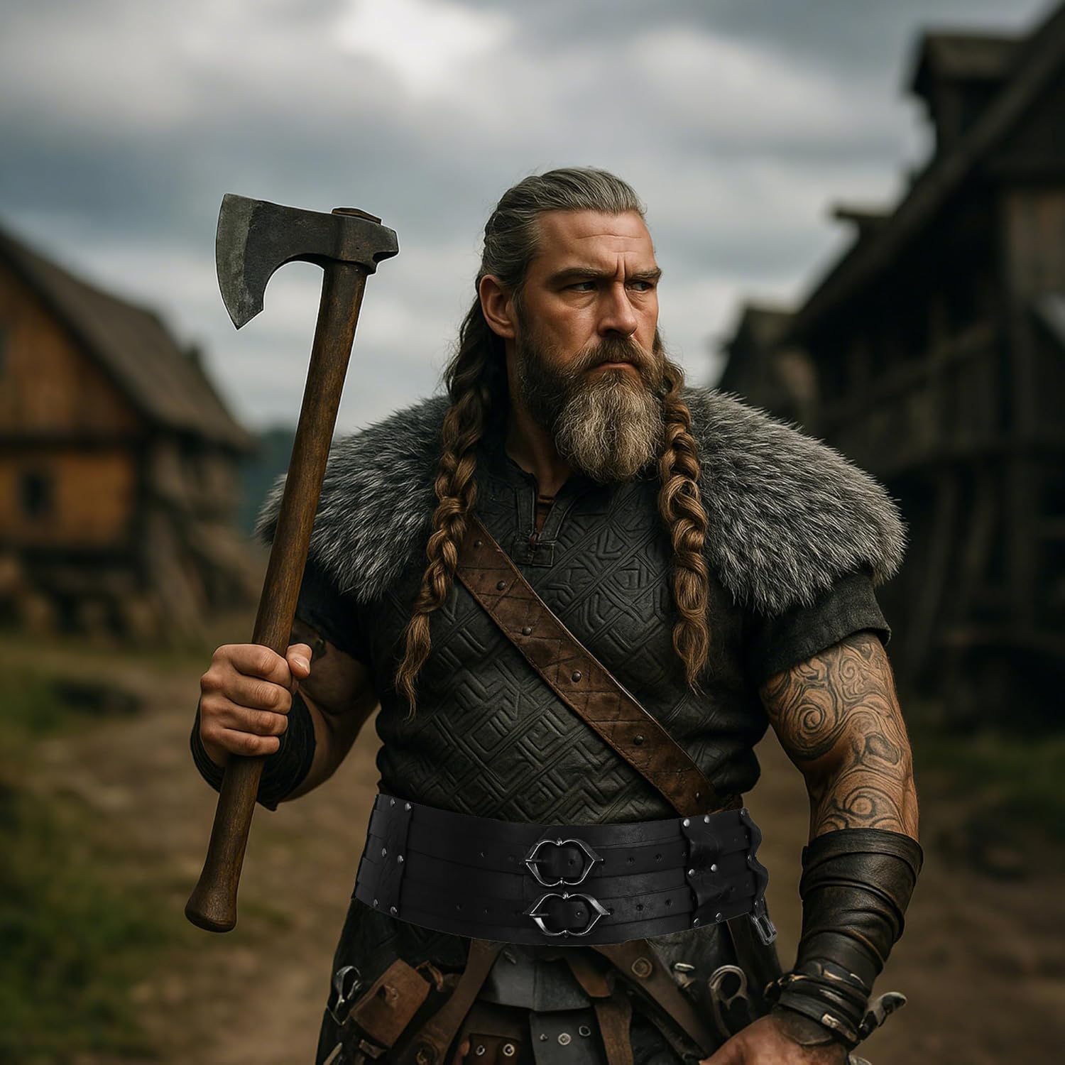 Medieval Viking Wide Belt - Renaissance Faux Leather Pirate Belt Pouch for Men & Women LARP, Halloween, Cosplay Party - Image 2