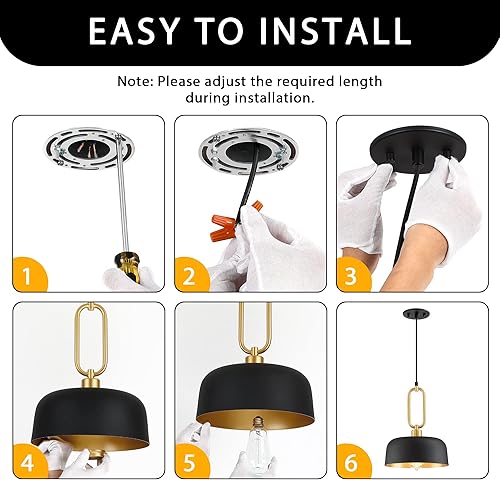 Miniatura 6 de Lámpara colgante industrial, paquete de 2 luces colgantes negras de granja, lámparas de techo colgantes vintage para cocina, isla, pasillo, comedor,